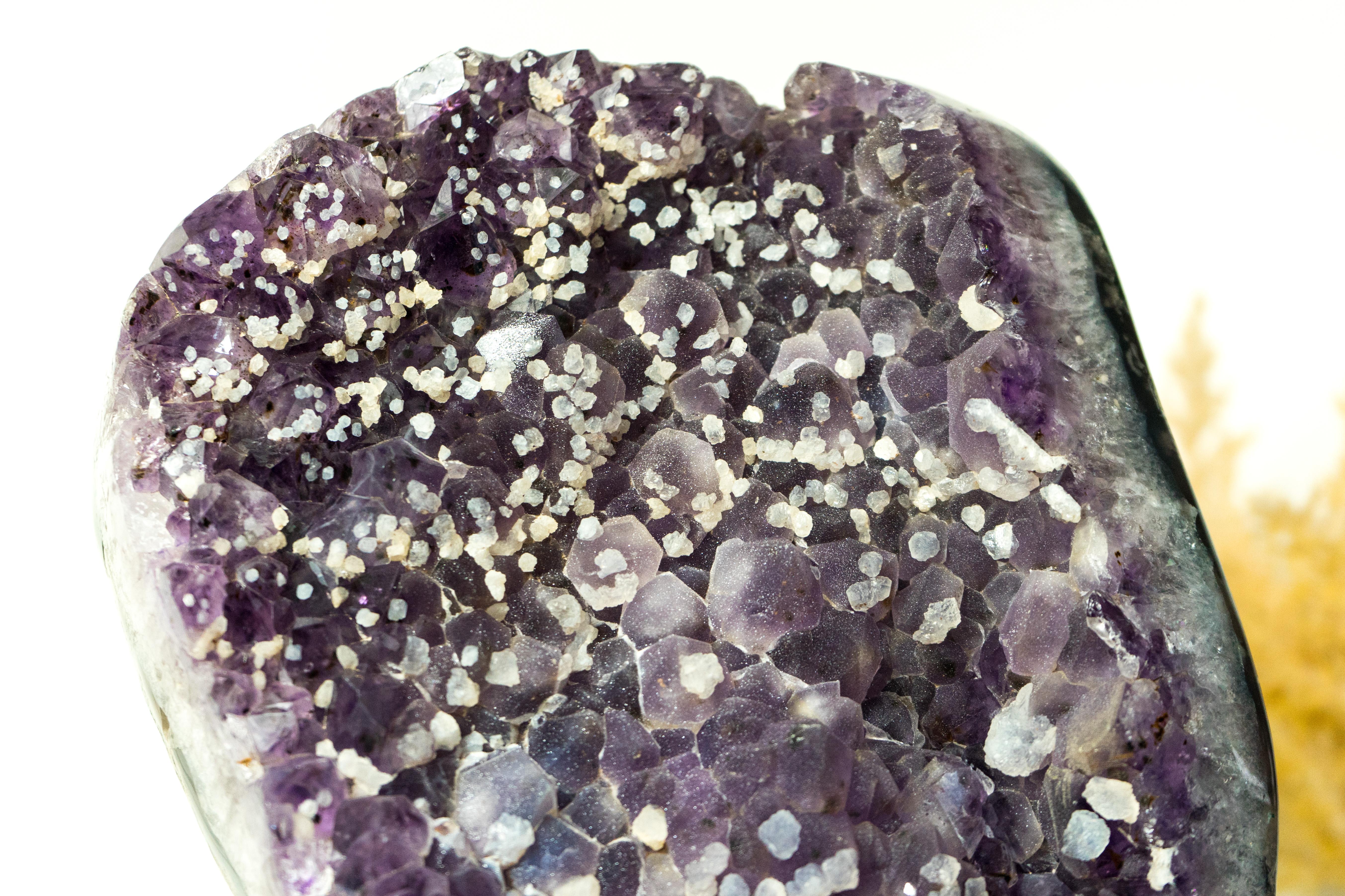 Sugar Coated Galaxy Amethyst Cluster with Deep Purple Amethyst Druzy and Calcite For Sale 1