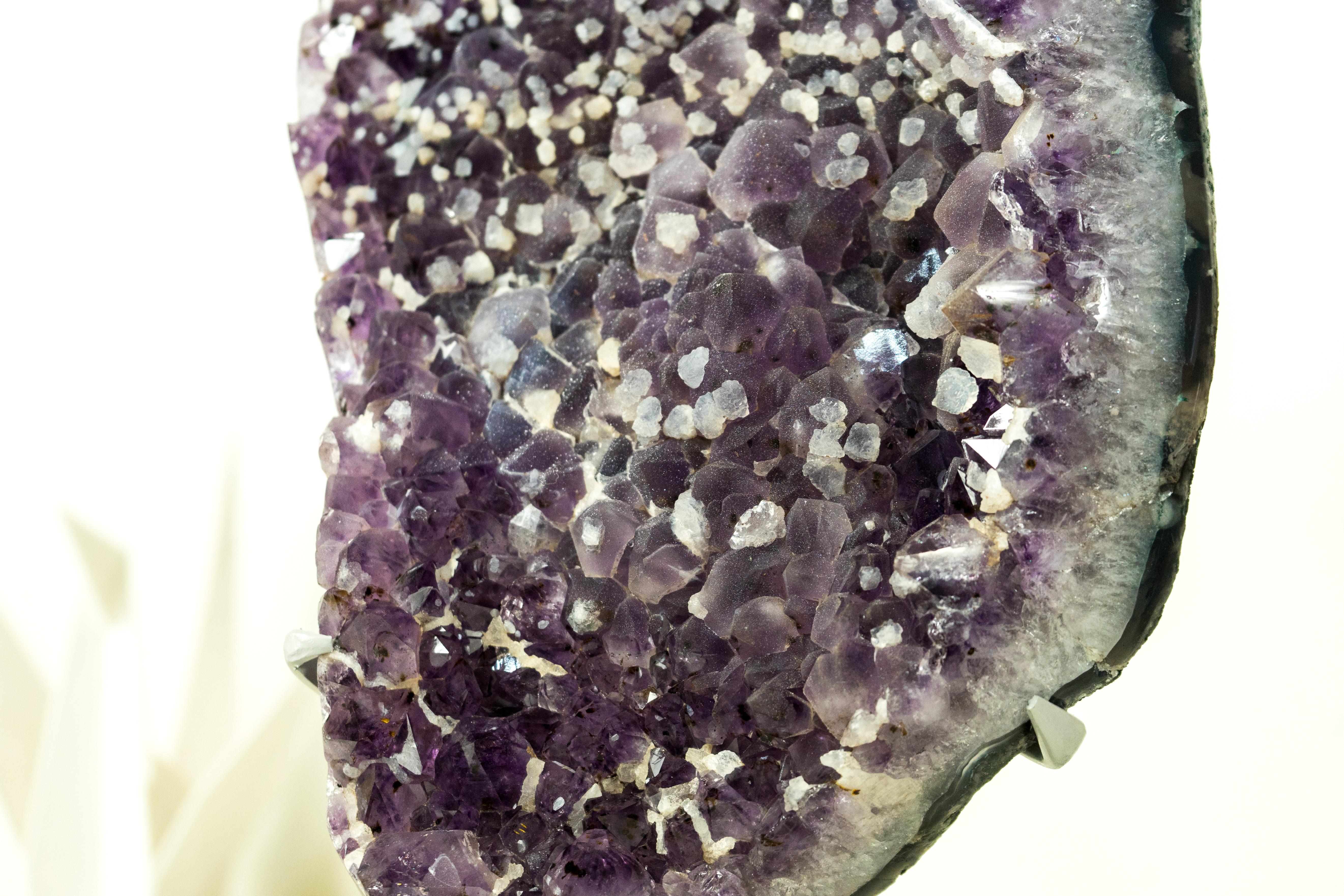 Sugar Coated Galaxy Amethyst Cluster with Deep Purple Amethyst Druzy and Calcite For Sale 2