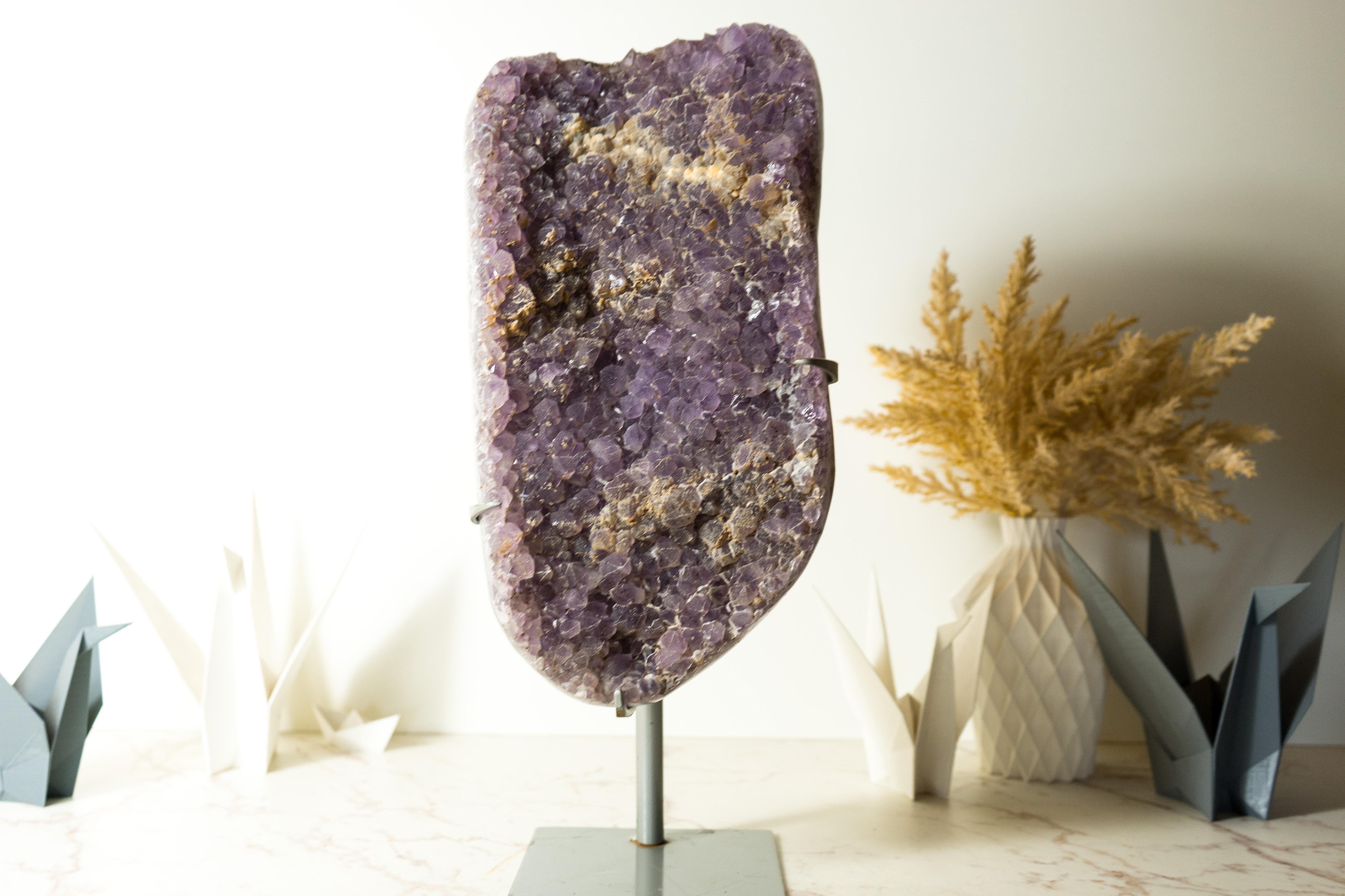 Brazilian Sugar Coated Galaxy Amethyst Cluster with Rare Lavender Amethyst Druzy  For Sale