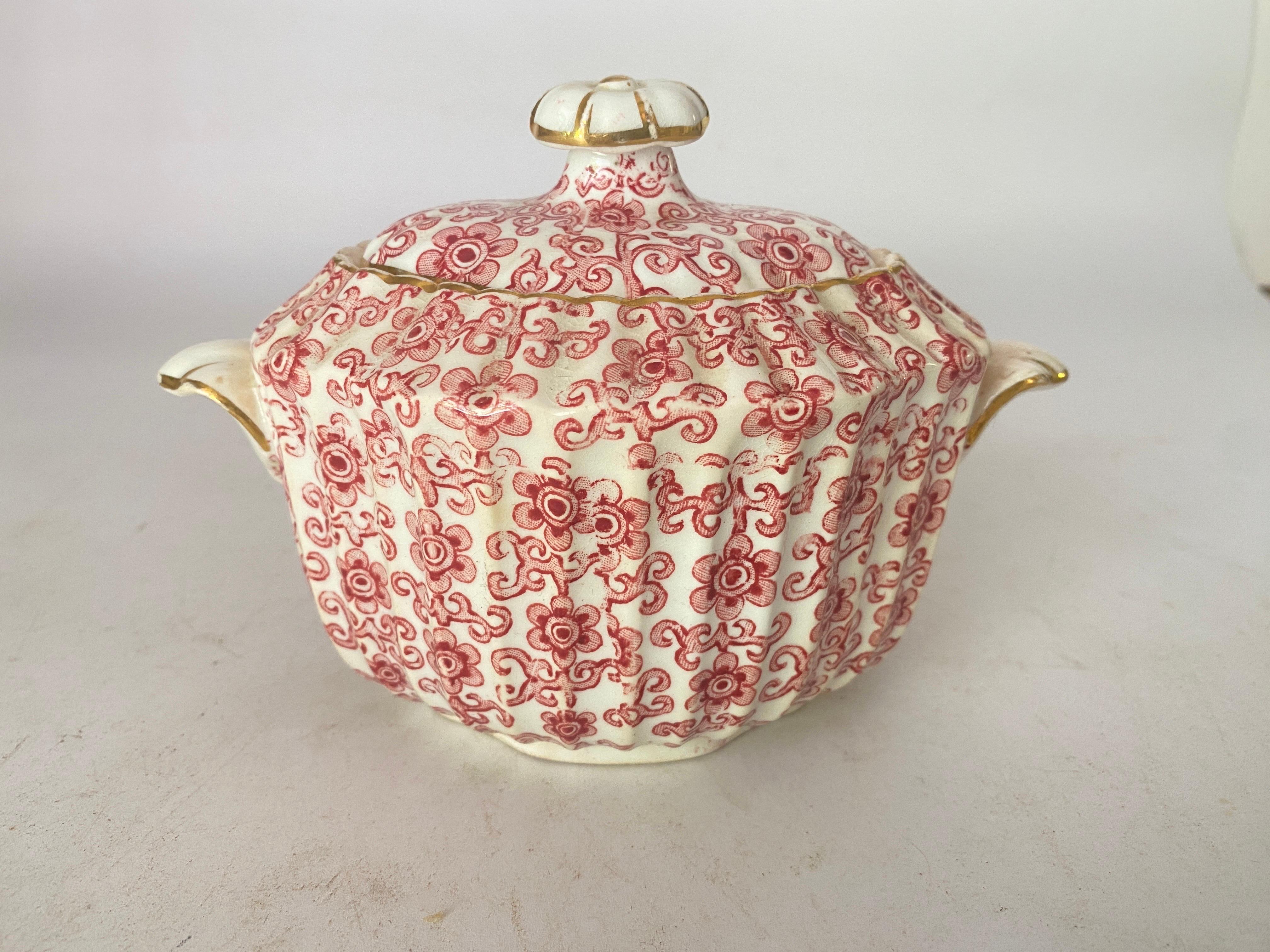 Sugar French Porcelain Sugar Pot White and Red Color 20th Century For Sale 8