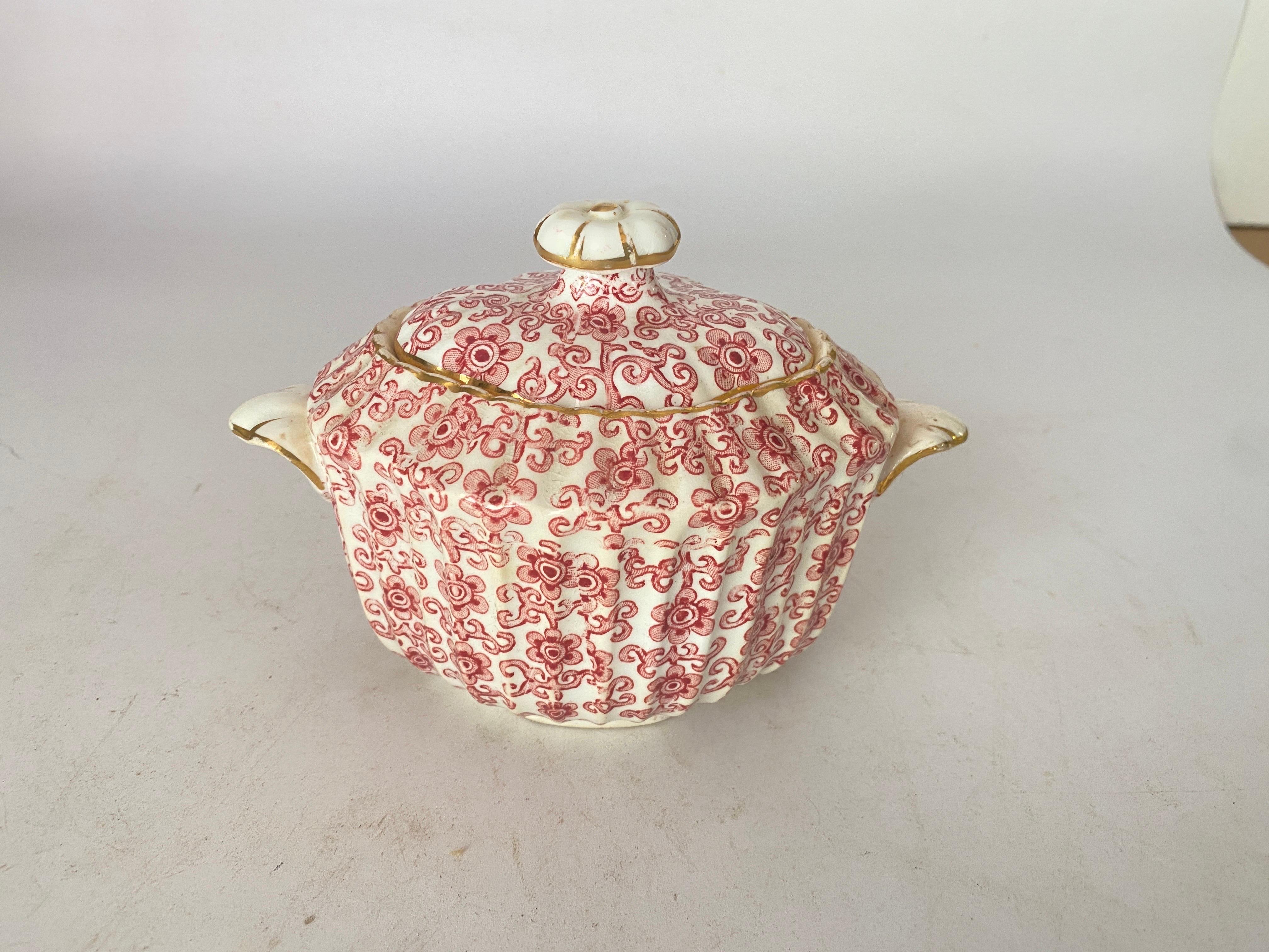 Sugar French Porcelain Sugar Pot White and Red Color 20th Century For Sale 9