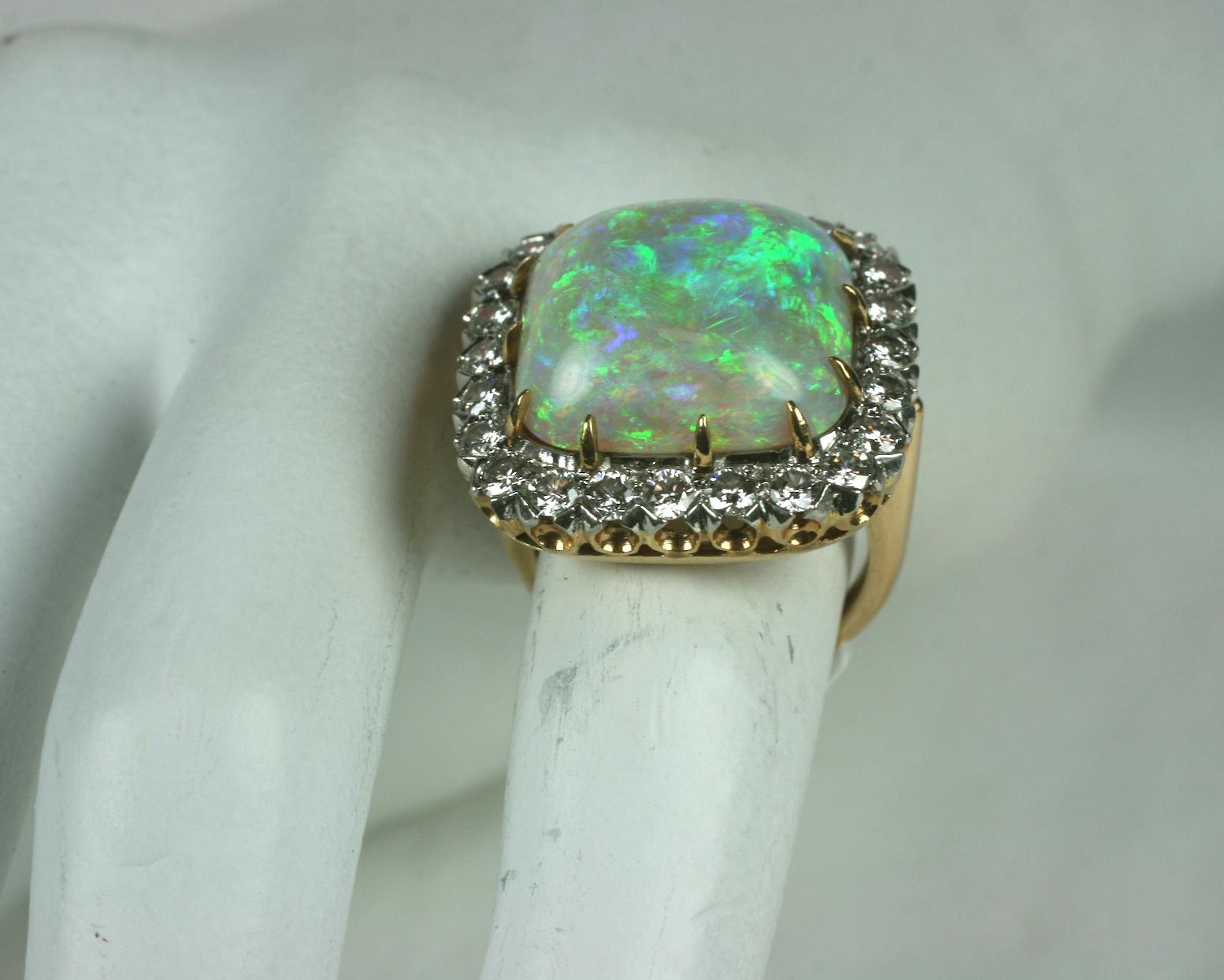 Sugar Loaf Cabochon Opal and Diamond Ring For Sale 2