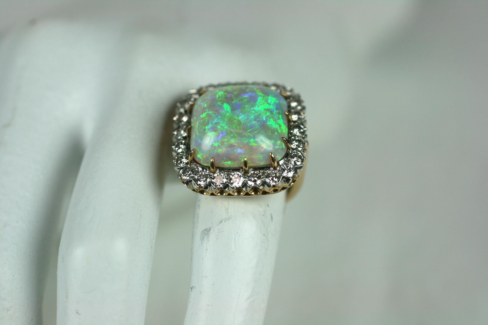 Sugar Loaf Cabochon Opal and Diamond Ring For Sale 3