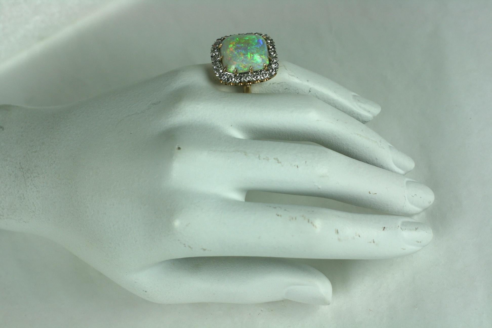 Brilliant Cut Sugar Loaf Cabochon Opal and Diamond Ring For Sale