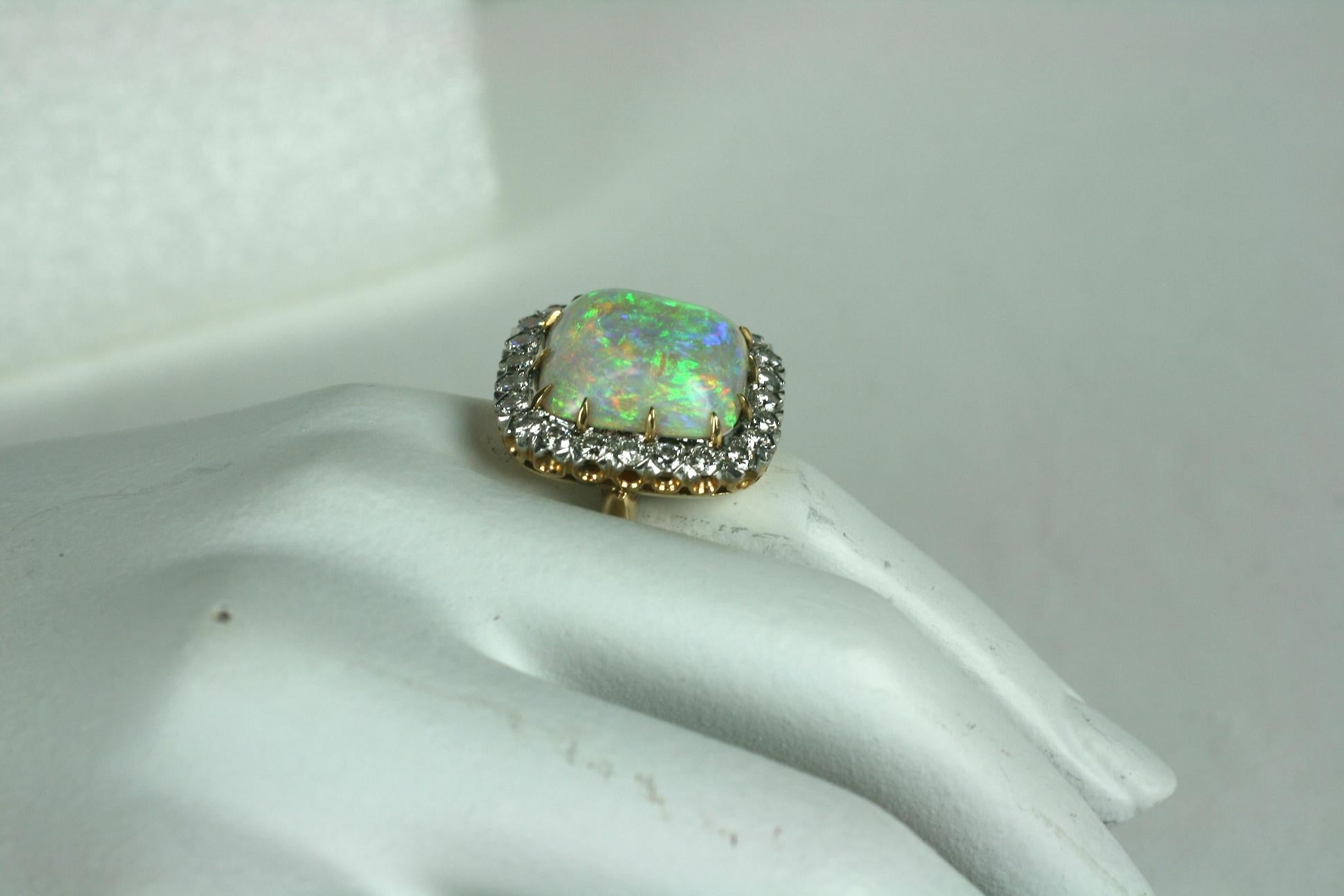Sugar Loaf Cabochon Opal and Diamond Ring In Excellent Condition For Sale In Riverdale, NY