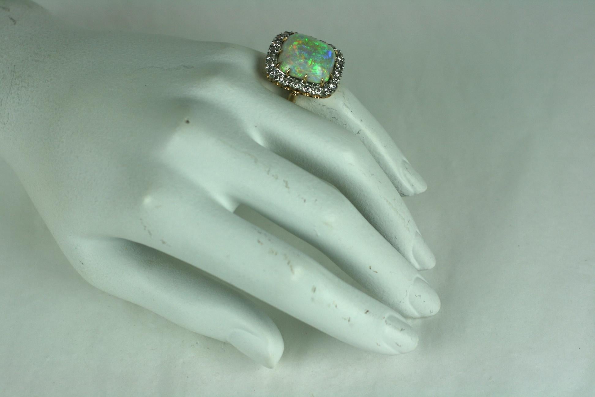 Women's Sugar Loaf Cabochon Opal and Diamond Ring For Sale