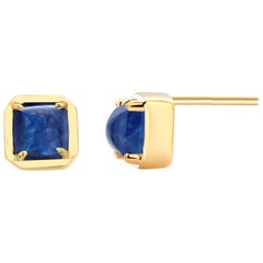Sugar Loaf Cabochon Sapphire Bezel Set Yellow Gold Stud Earrings