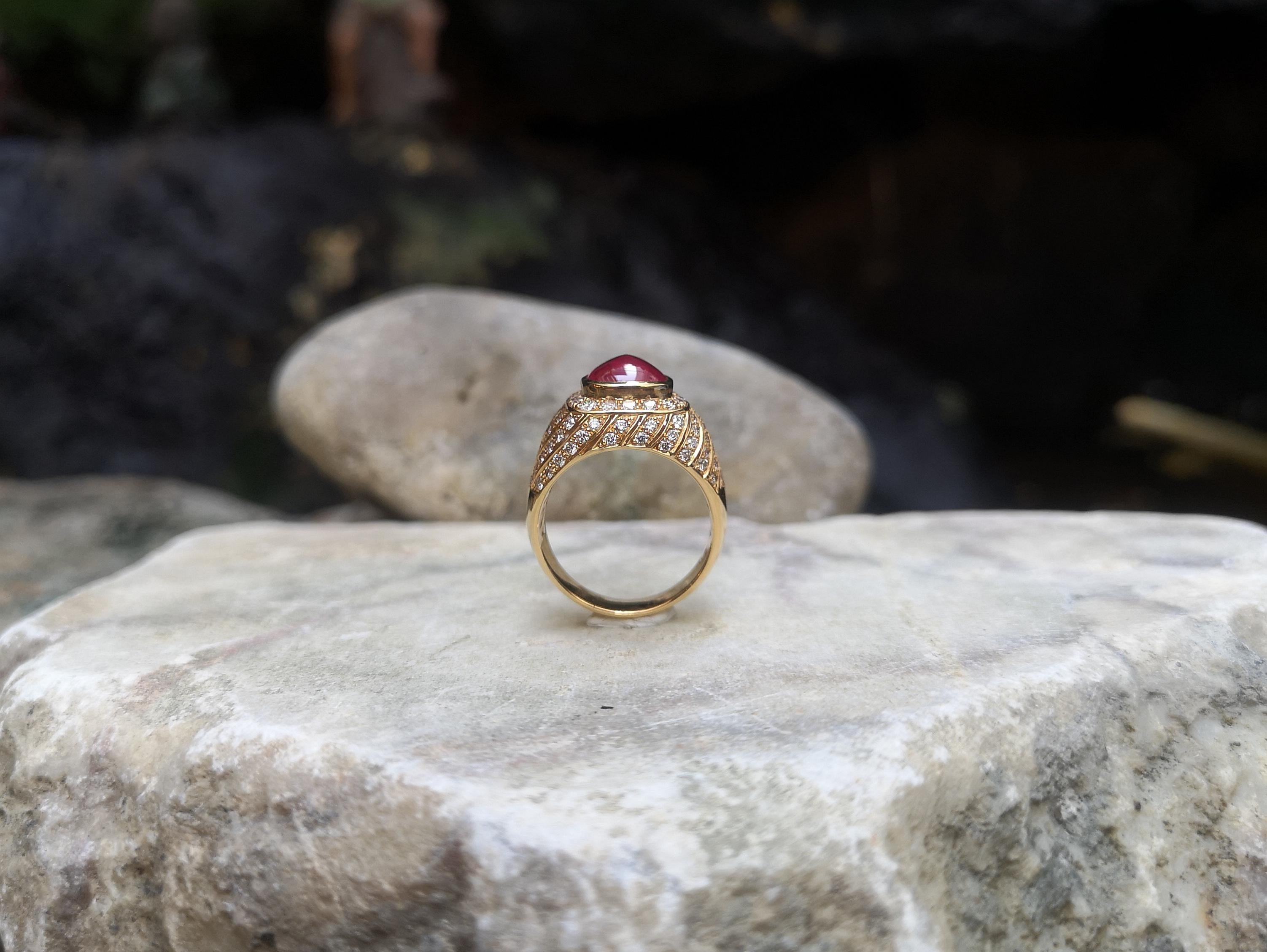 Sugar Loaf Cut Ruby with Brown Diamond Ring Set in 18 Karat Gold Settings For Sale 1