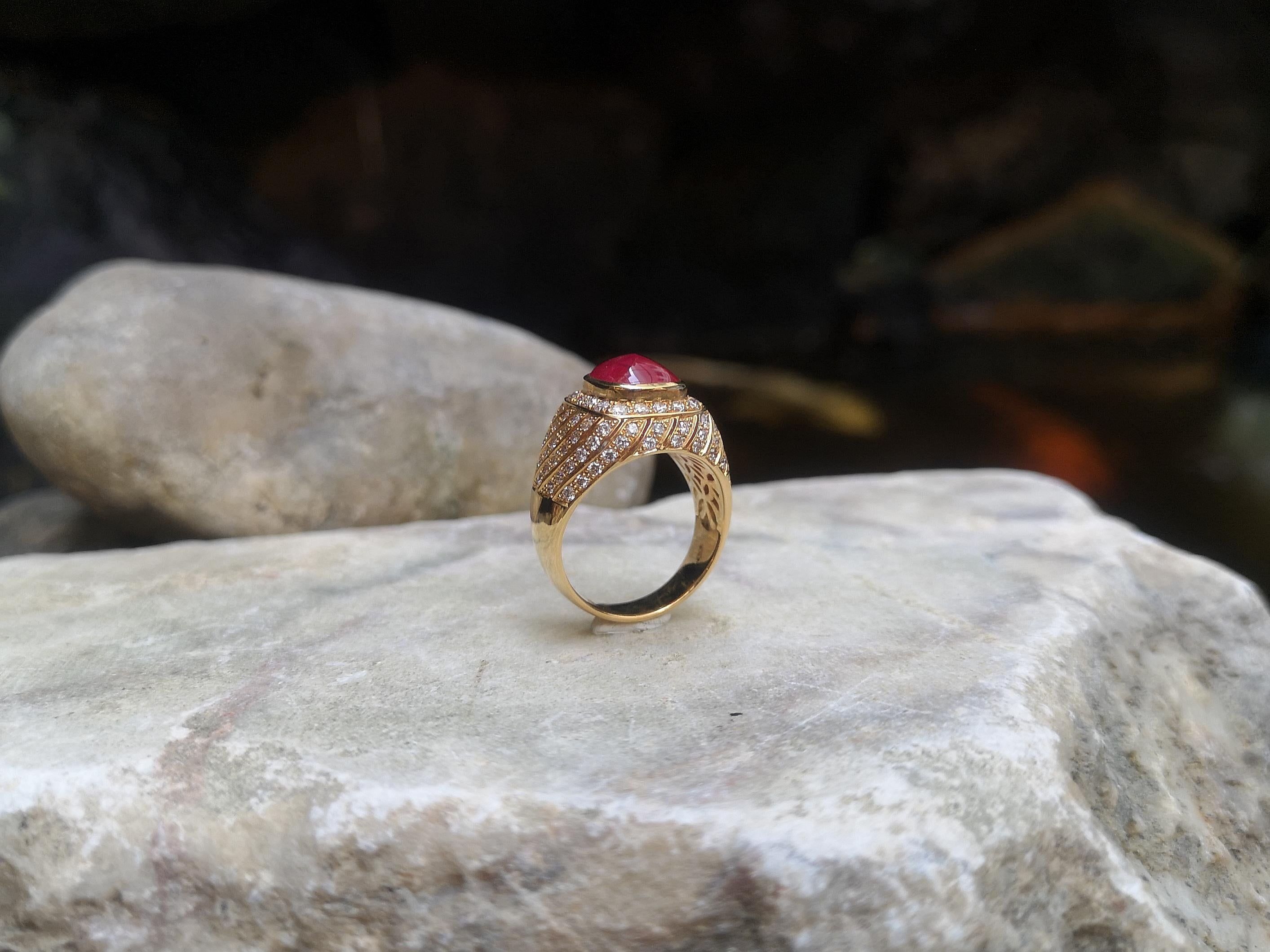 Sugar Loaf Cut Ruby with Brown Diamond Ring Set in 18 Karat Gold Settings For Sale 2