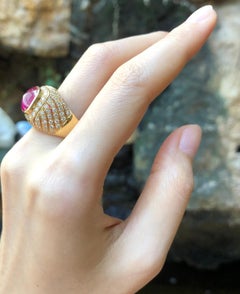 Sugar Loaf Cut Ruby with Brown Diamond Ring Set in 18 Karat Gold Settings