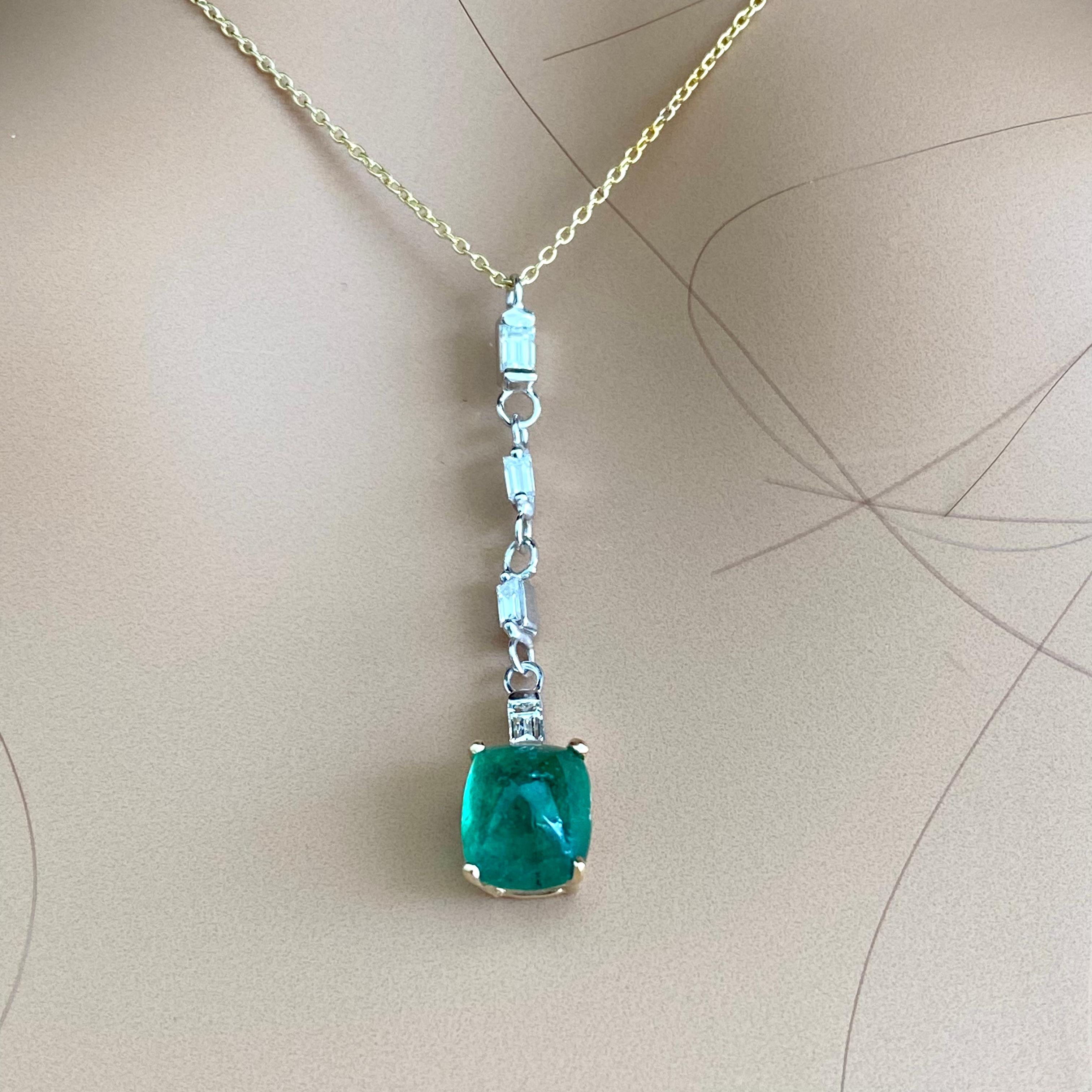 Zuckerhut Smaragd Baguette Diamant 2,45 Karat Lariat Gold Tropfen-Halskette mit Anhänger für Damen oder Herren im Angebot