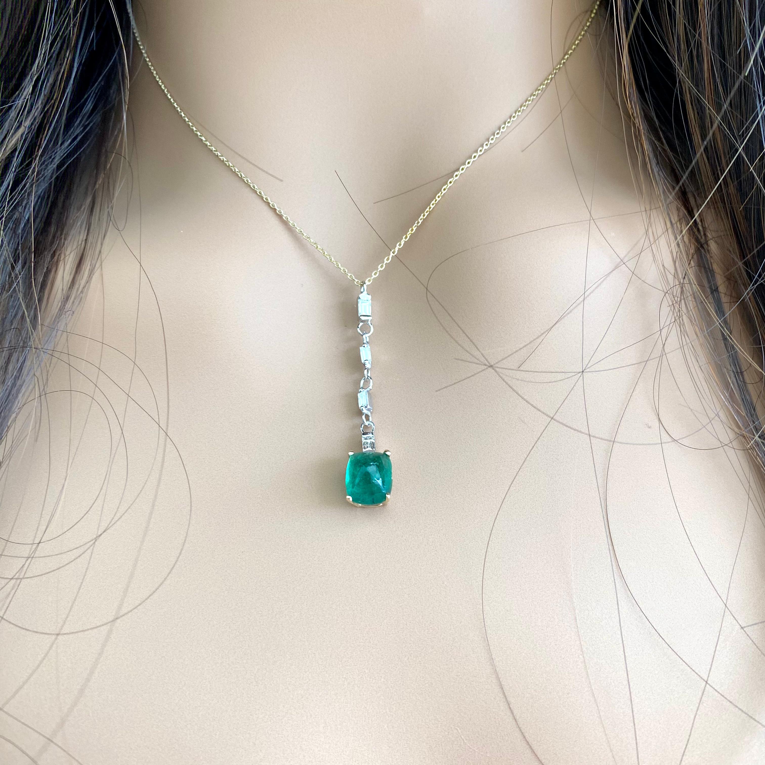 Sugar Loaf Emerald Baguette Diamond 2.45 Carat Lariat Gold Drop Necklace Pendant For Sale 2