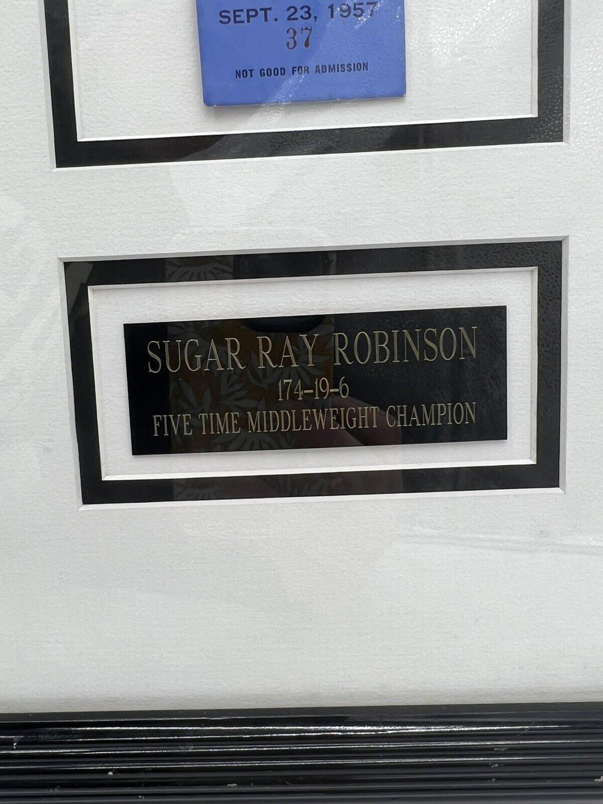 Sugar Ray Robinson Autographed Display and 1957 Yankee Stadium Tag In Good Condition For Sale In Atlanta, GA