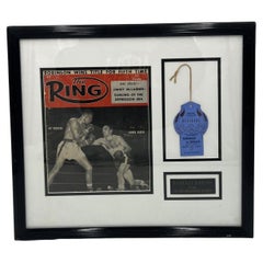 Vitrine signée Ray Robinson et étiquette du stade des Yankee de 1957