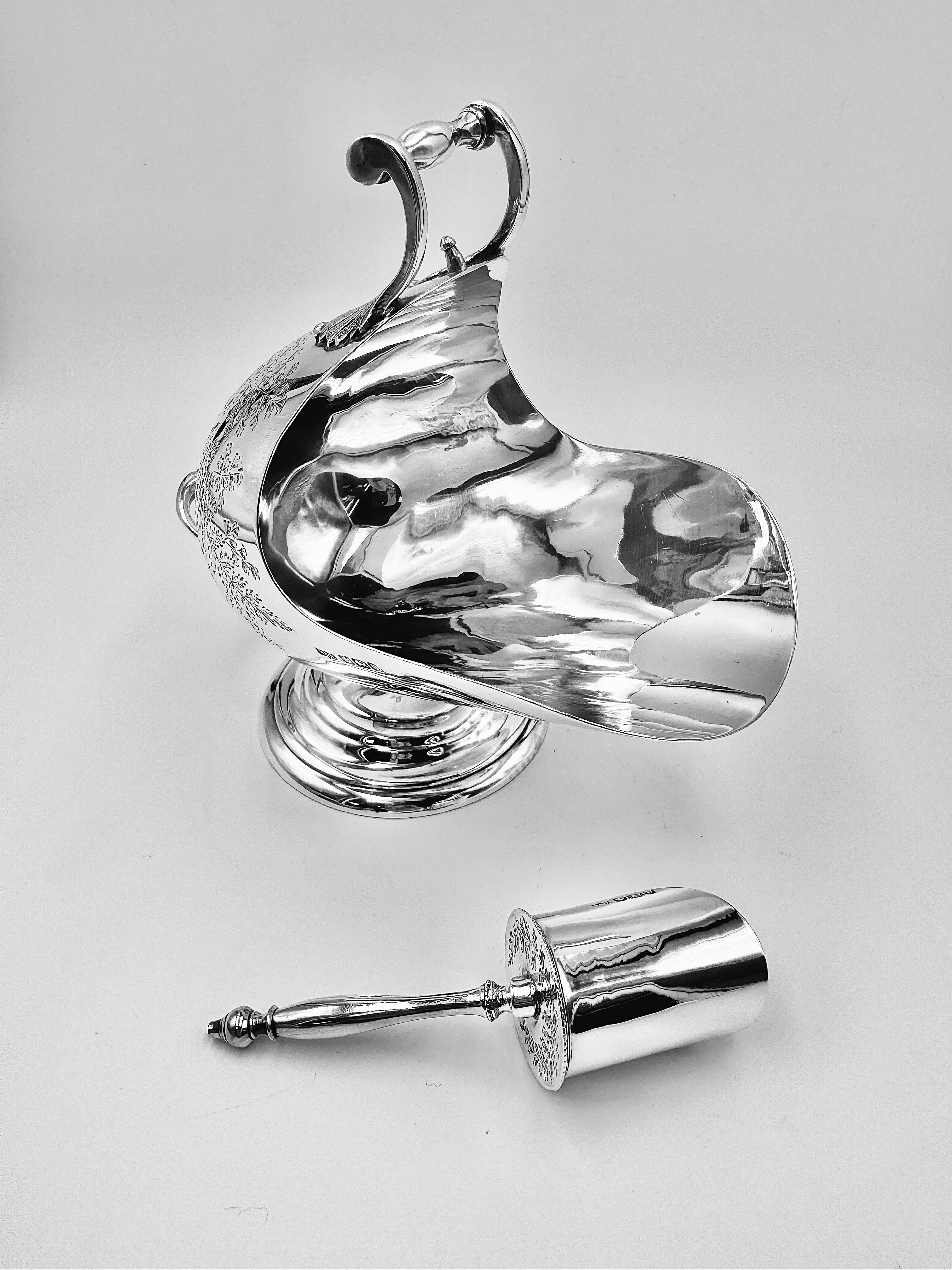 Silver Sugar Scuttle with Spoon For Sale