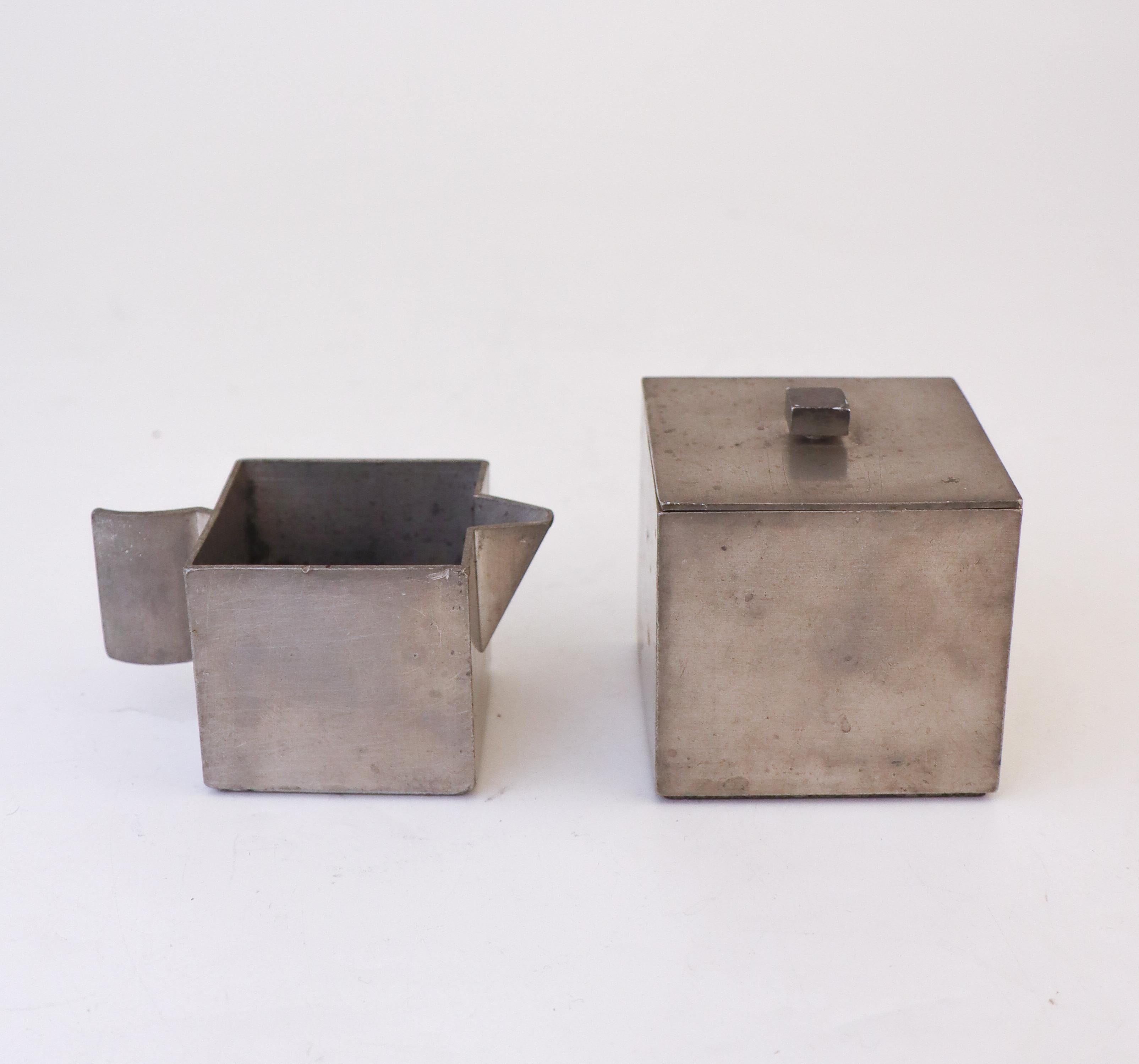 Scandinavian Modern Sugarbowl & Creamer Pewter - Björn Trädgårdh - Firma Svenskt Tenn, Stockholm