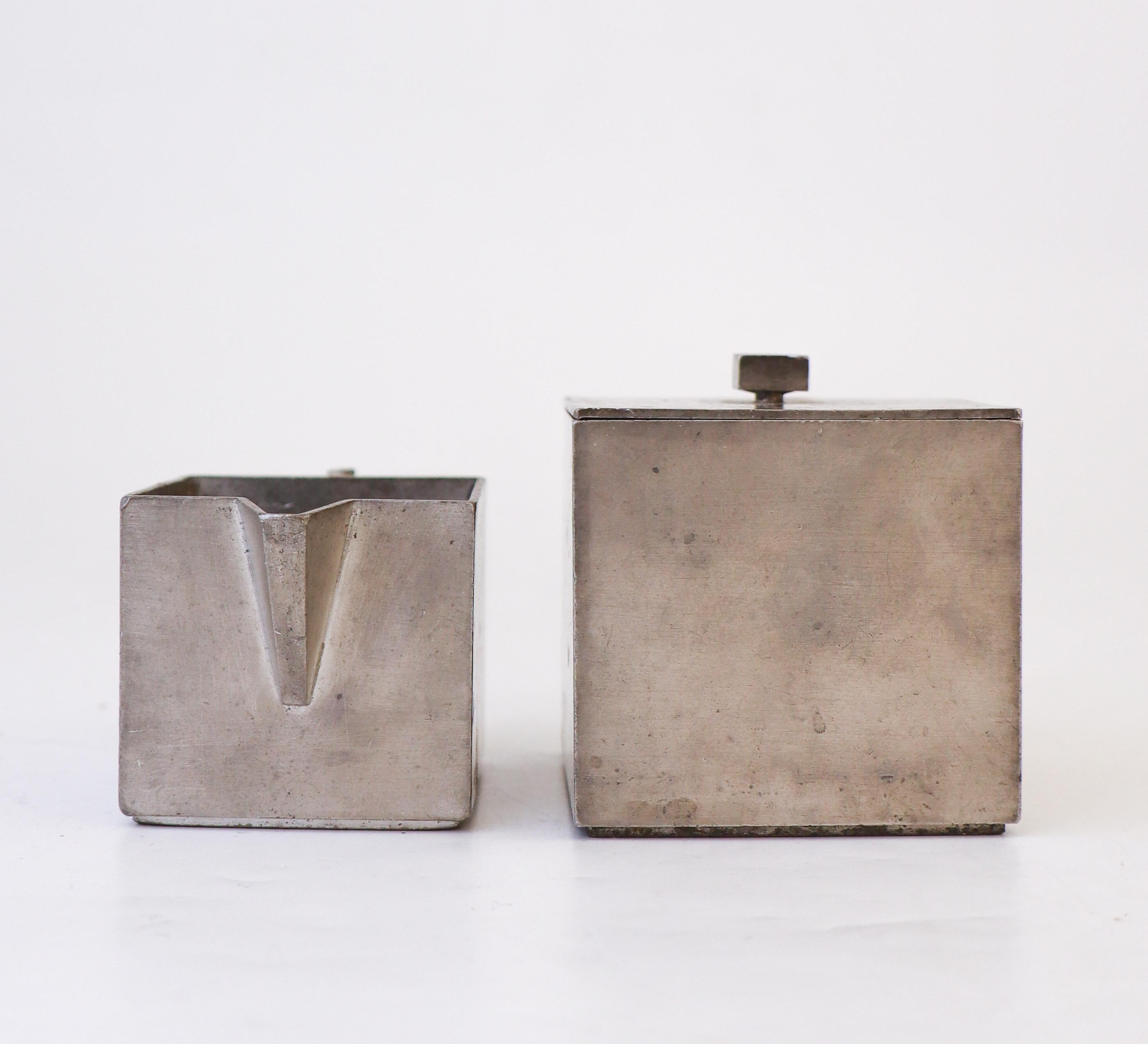 Mid-20th Century Sugarbowl & Creamer Pewter - Björn Trädgårdh - Firma Svenskt Tenn, Stockholm