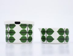 Sugarbowl & Creamer Stig Lindberg, Gustavsberg Sweden Berså / Bersa, Green Leafs