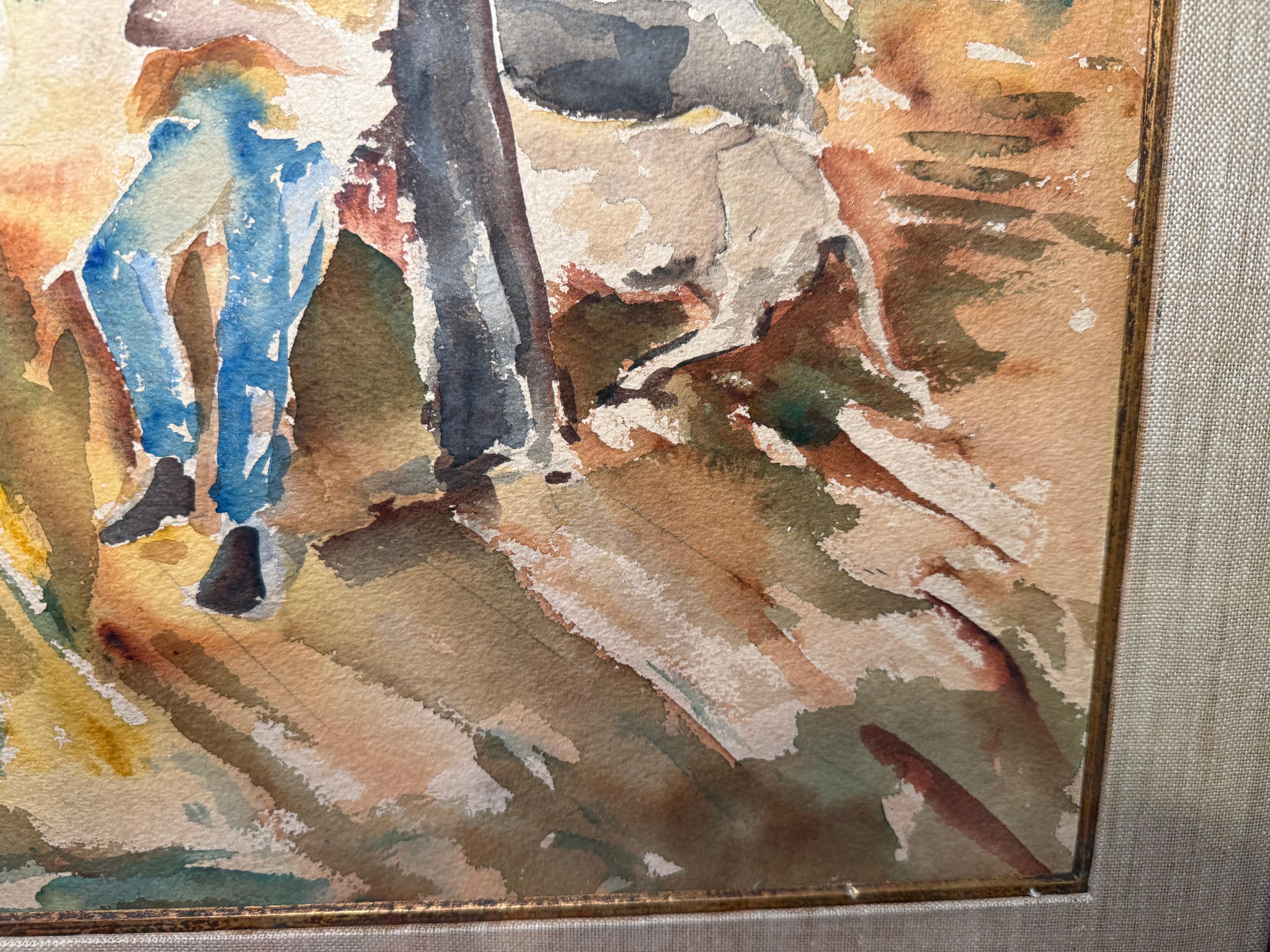 Hand-Painted Sugarcane Harvesters From Puerto Rico Watercolor Painting by Irizarry For Sale