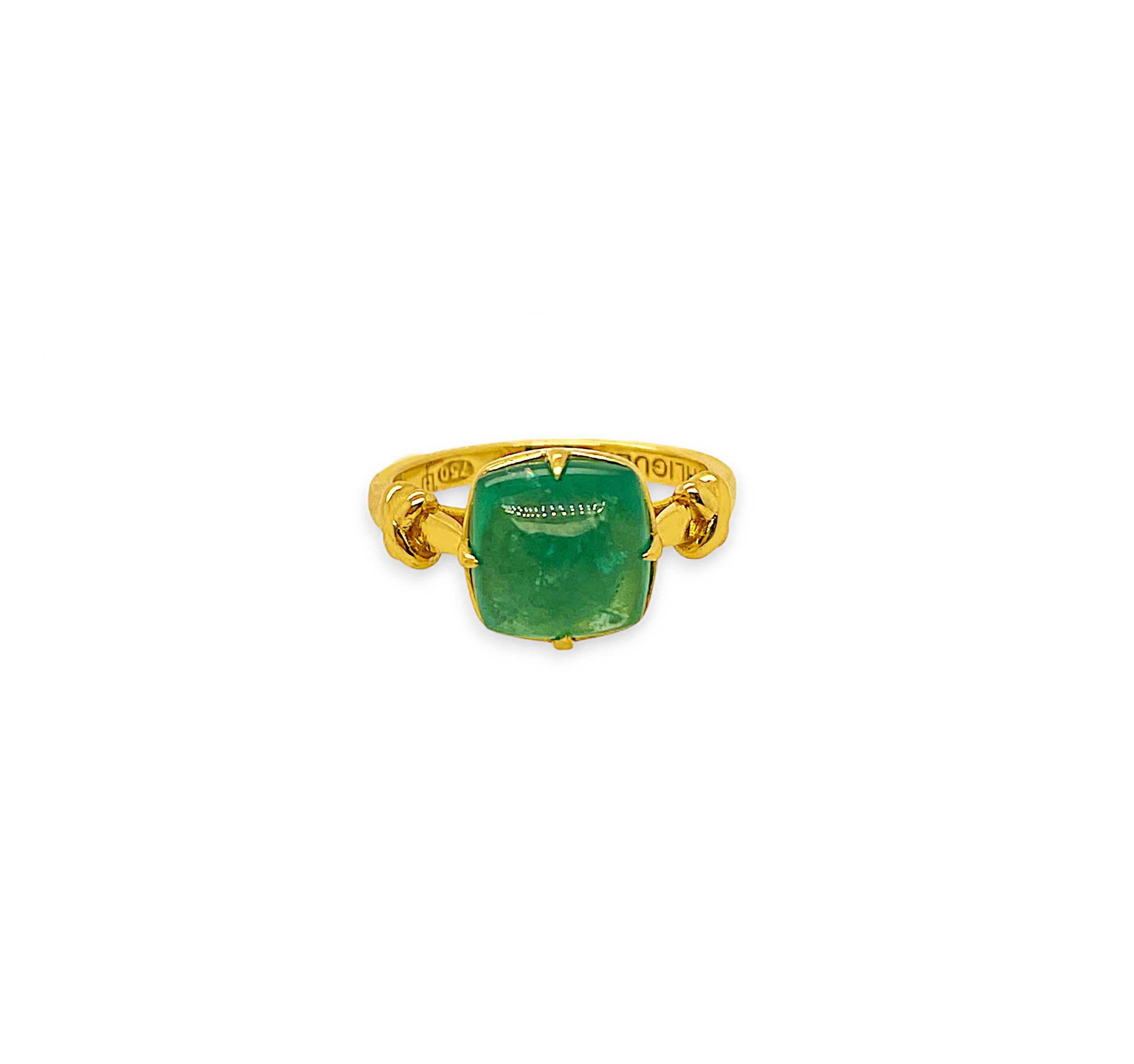For Sale:  Sugarloaf 1.60ct Cabochon Emerald Knot Ring in 18ct Yellow Gold 2