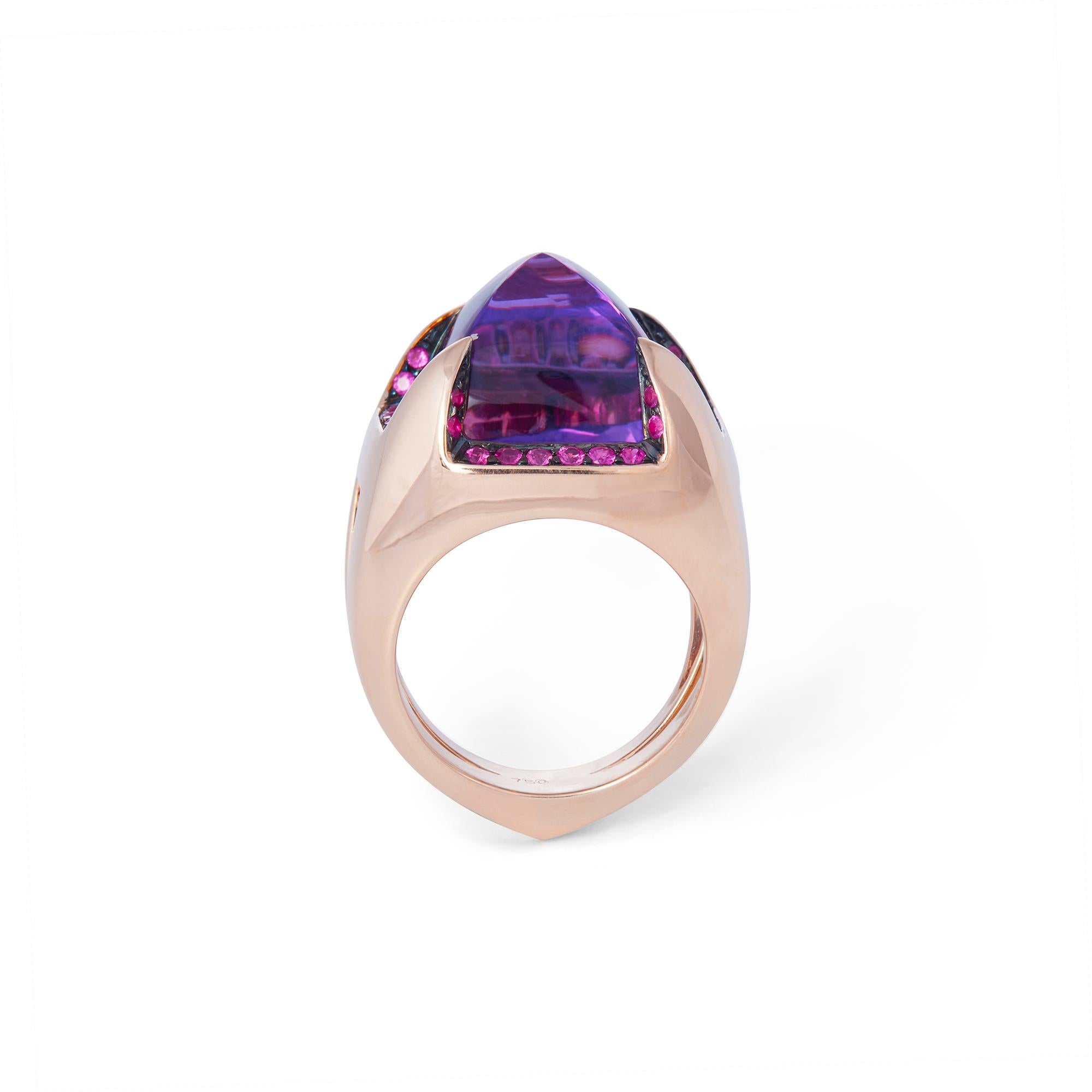 Contemporary Sugarloaf Amethyst and Pink Sapphire Cocktail Ring
