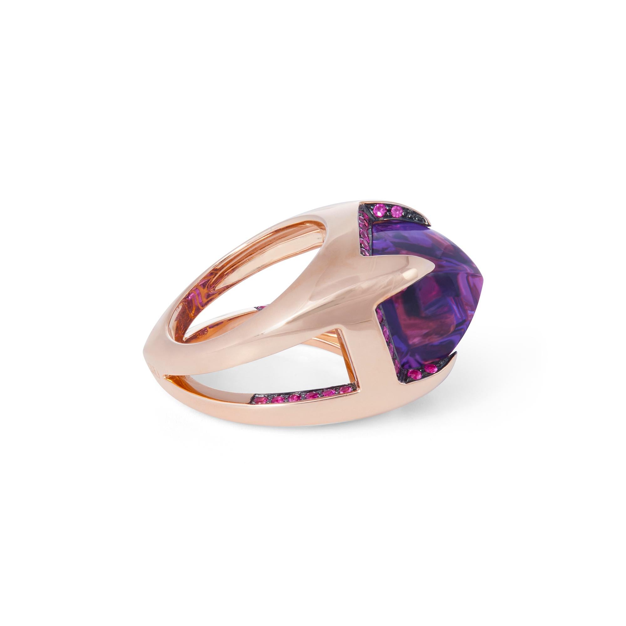 Sugarloaf Cabochon Sugarloaf Amethyst and Pink Sapphire Cocktail Ring