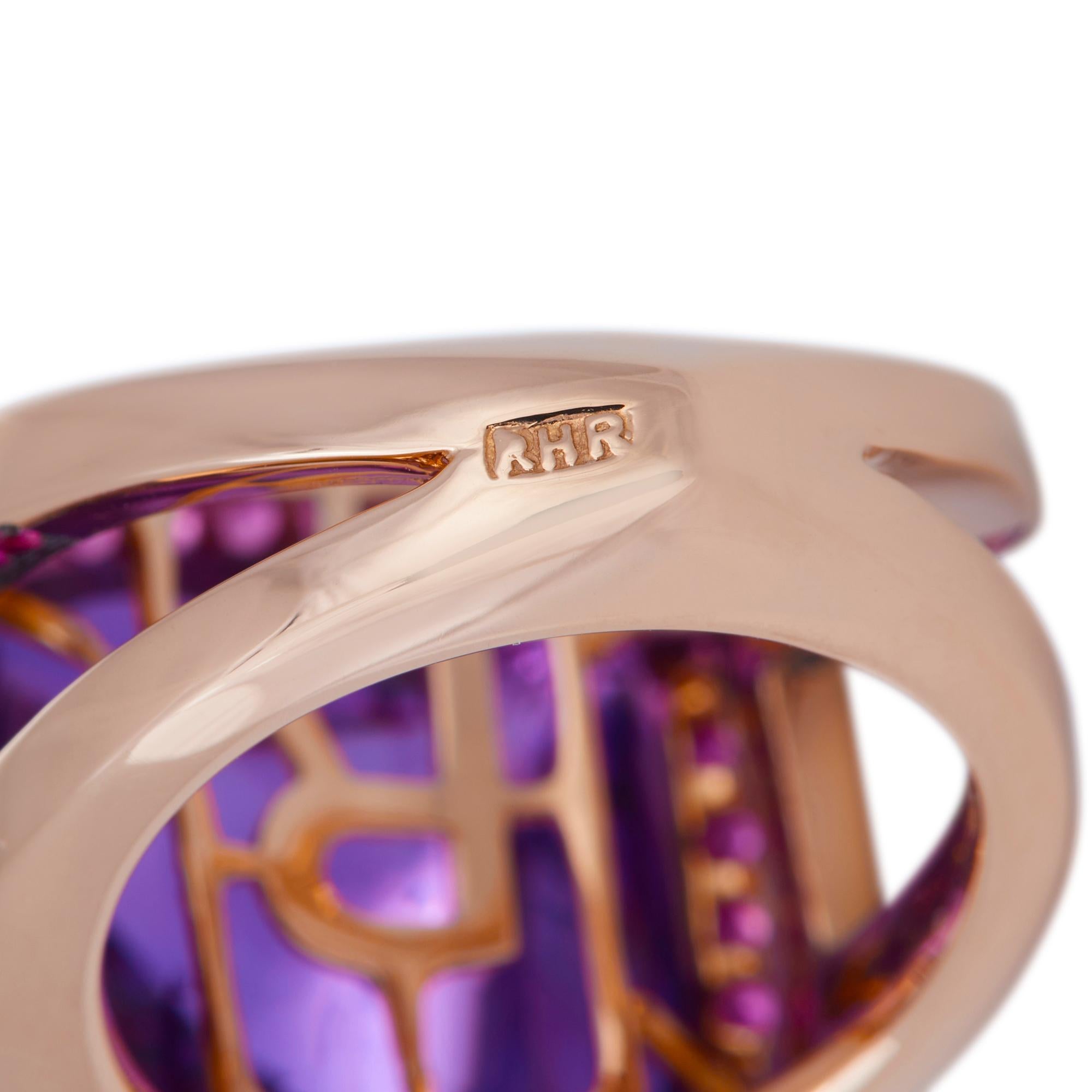 Women's or Men's Sugarloaf Amethyst and Pink Sapphire Cocktail Ring
