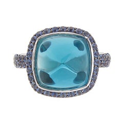 Sugarloaf Blue Topaz Blue Sapphire Gold Ring
