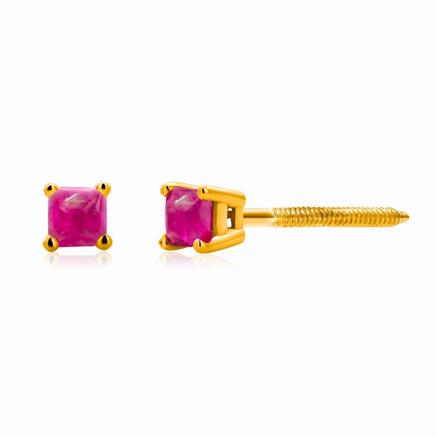 Contemporary Sugarloaf Burma Cabochon Ruby 0.50 Carat Yellow Gold 0.12 Inch Stud Earrings 