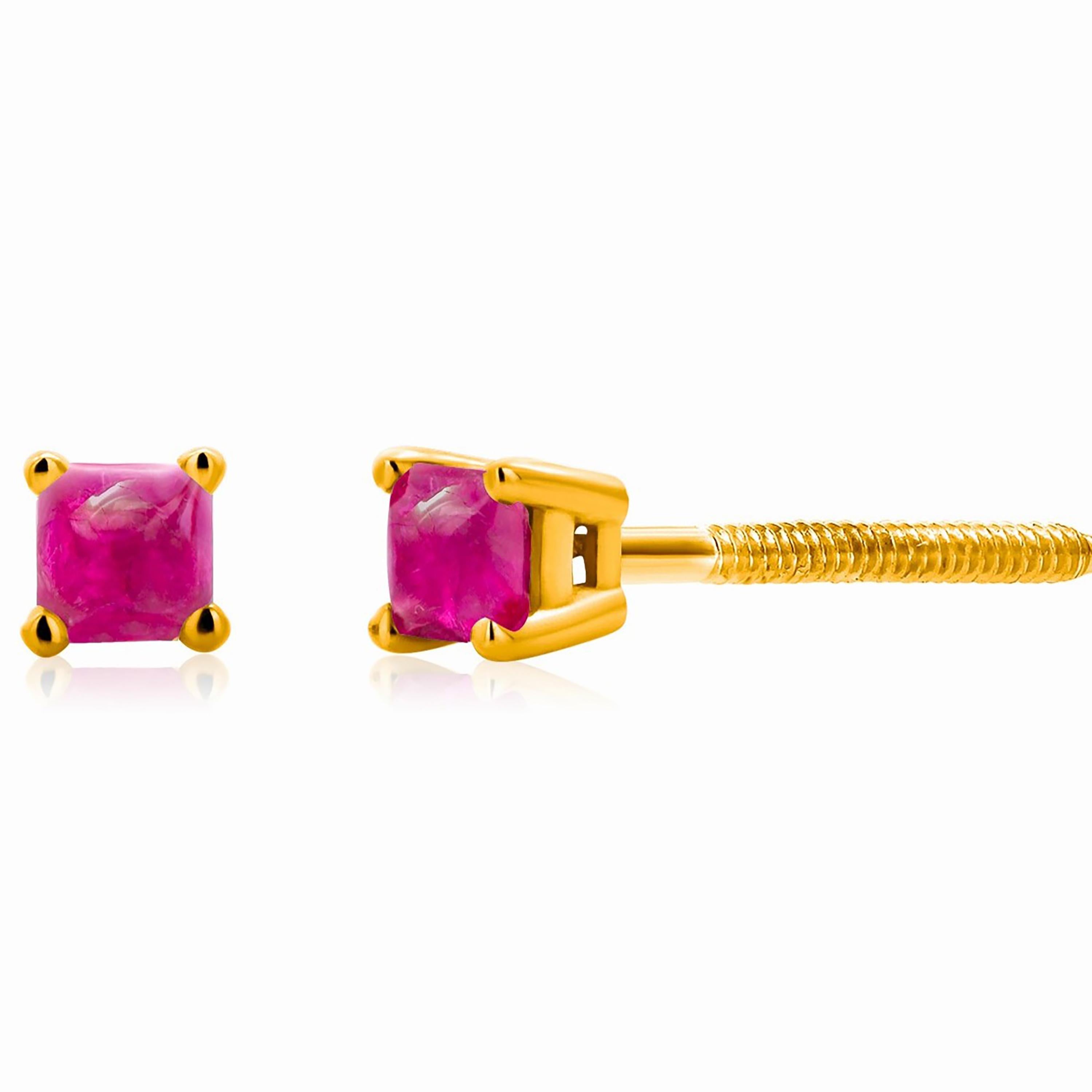 Sugarloaf Burma Cabochon Ruby 0.50 Carat Yellow Gold 0.12 Inch Stud Earrings  In New Condition In New York, NY