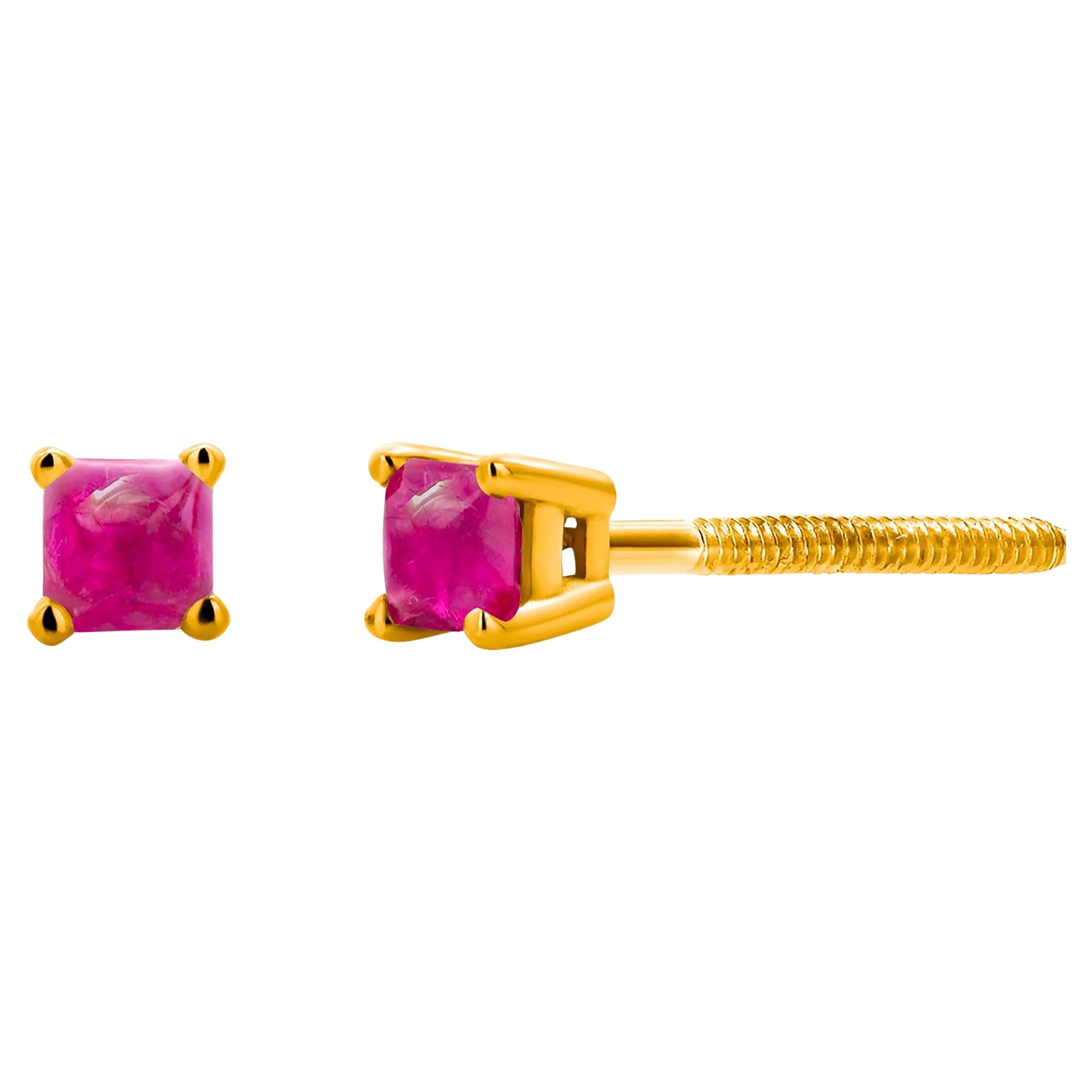 Sugarloaf Burma Cabochon Ruby 0.50 Carat Yellow Gold 0.12 Inch Stud Earrings 