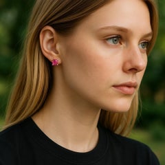 Clous d'oreilles Sugarloaf Burma cabochon rubis 0,80 carat or jaune 0,18 pouce