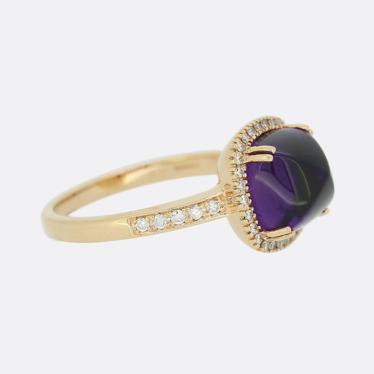 Zuckerhut Cabochon Amethyst und Diamant  Ring (Kegel-Cabochon) im Angebot