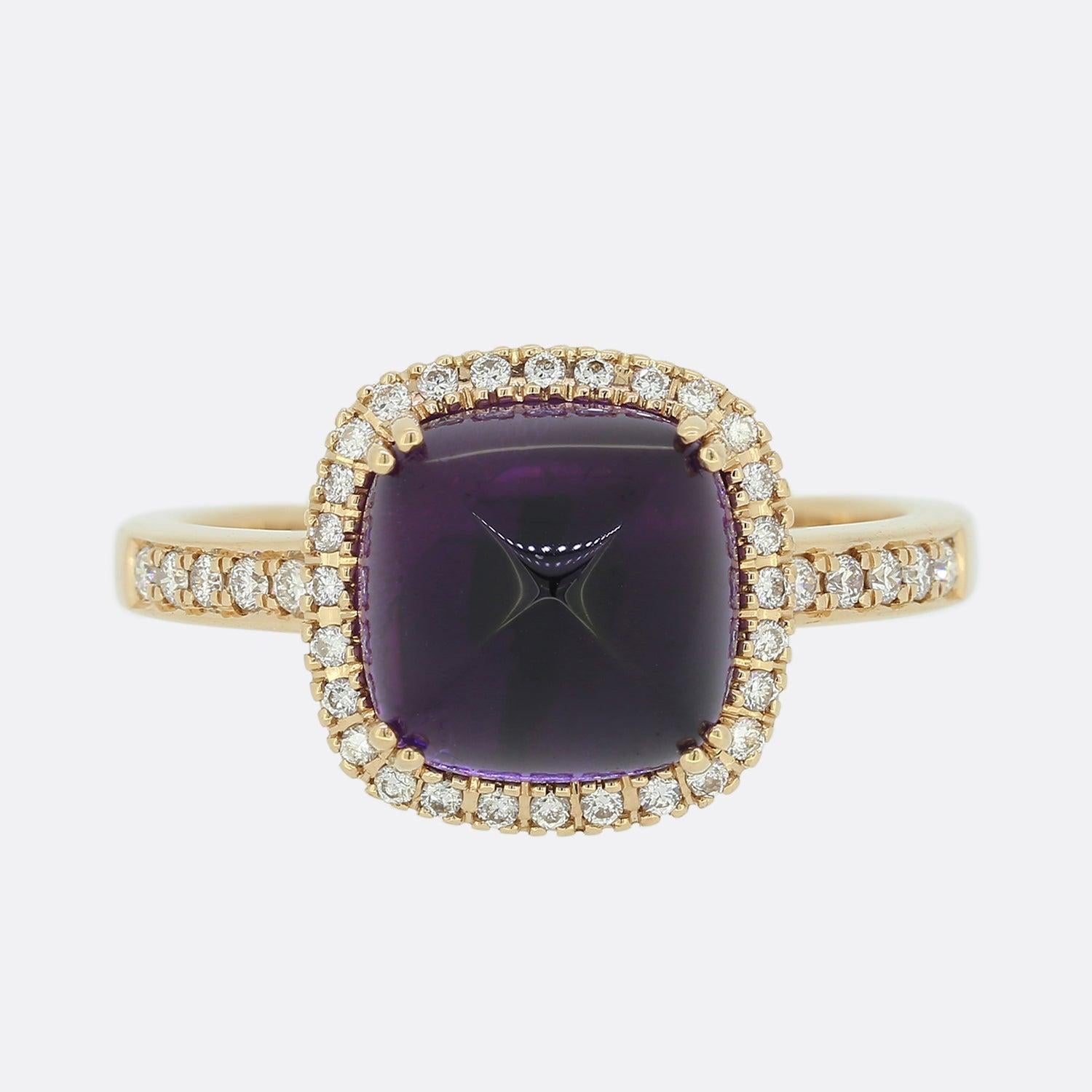 Zuckerhut Cabochon Amethyst und Diamant  Ring im Angebot 1