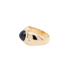 Zuckerhut Cabochon Blauer Saphir und Diamant Bombé Kuppel Kleid Ring in 18K Gold