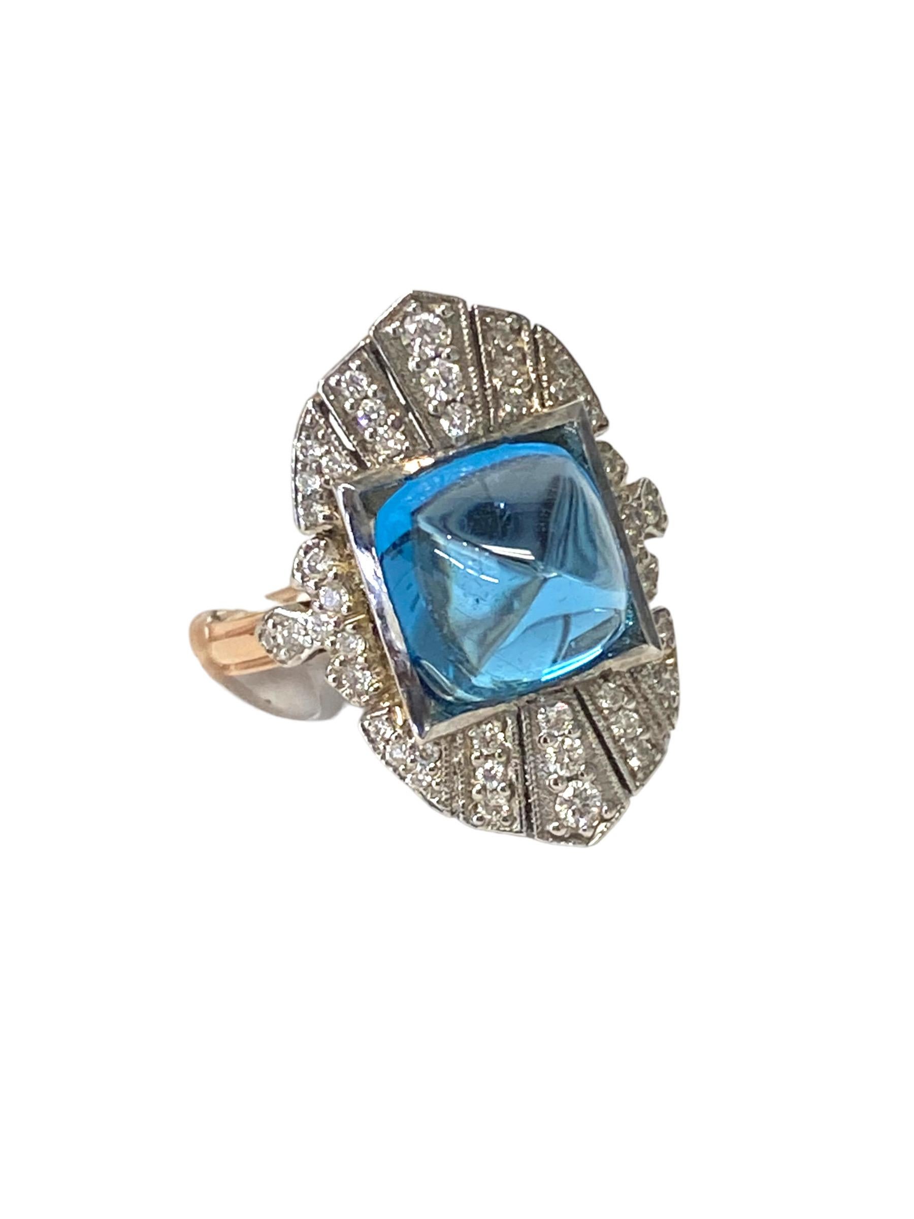 Sugarloaf Cabochon & Diamond Shield Ring Or rose en vente 6
