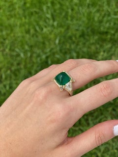Sugarloaf Cabochon Emerald and Diamond Ring