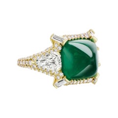 Sugarloaf Cabochon Emerald and Diamond Ring