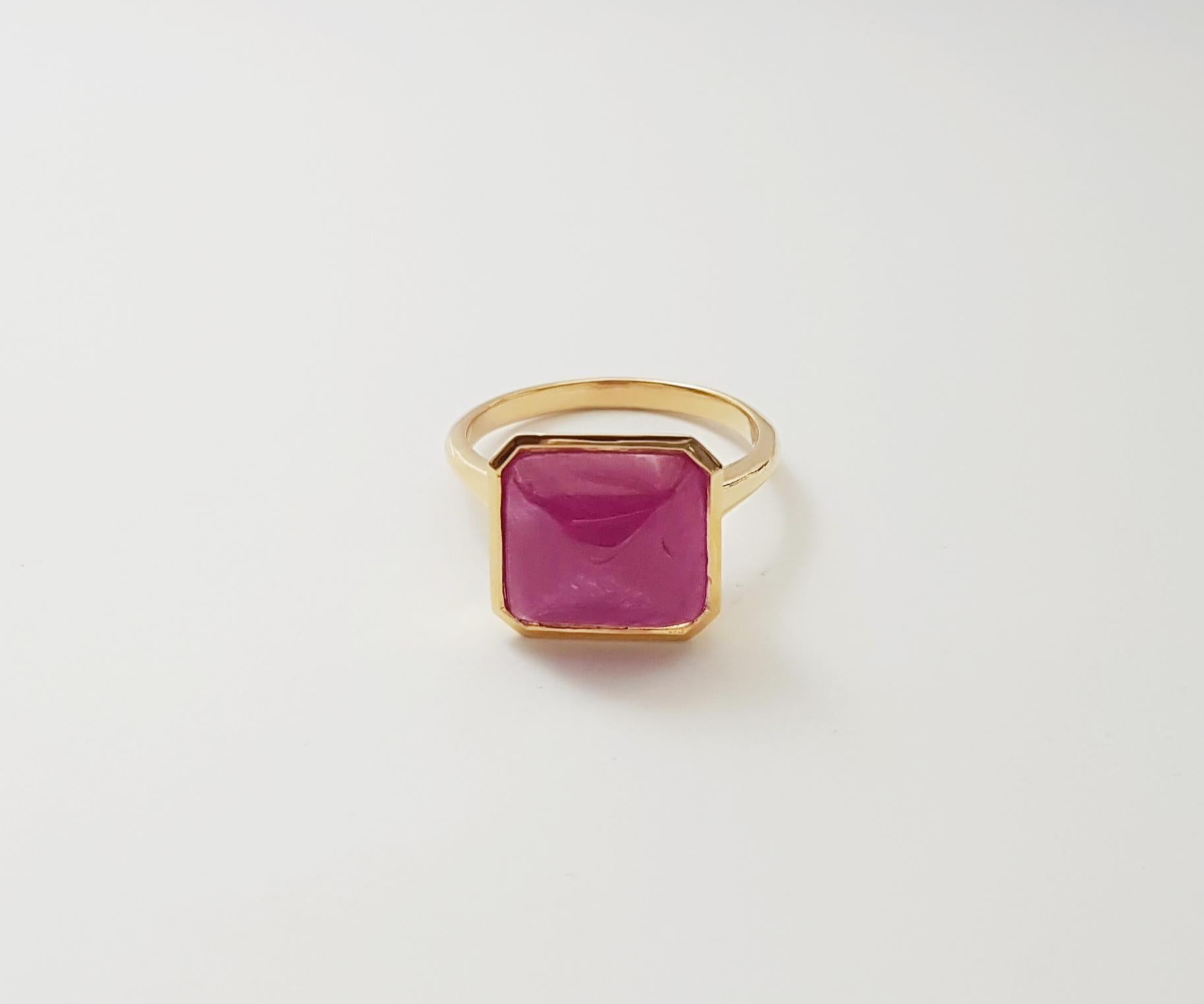 Anello con rubino cabochon Sugarloaf con montatura in oro 14K in vendita 4