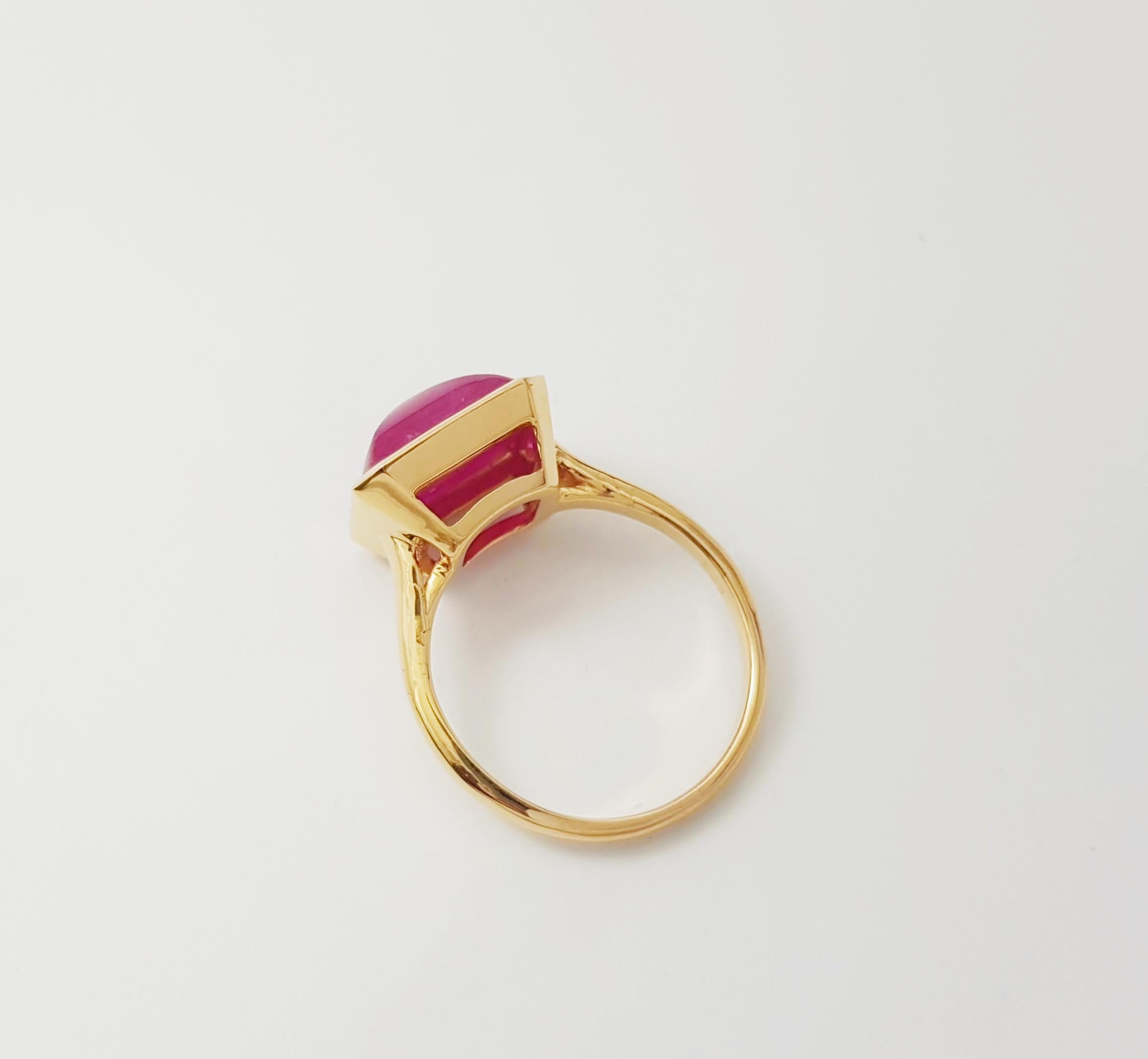 Anello con rubino cabochon Sugarloaf con montatura in oro 14K in vendita 7