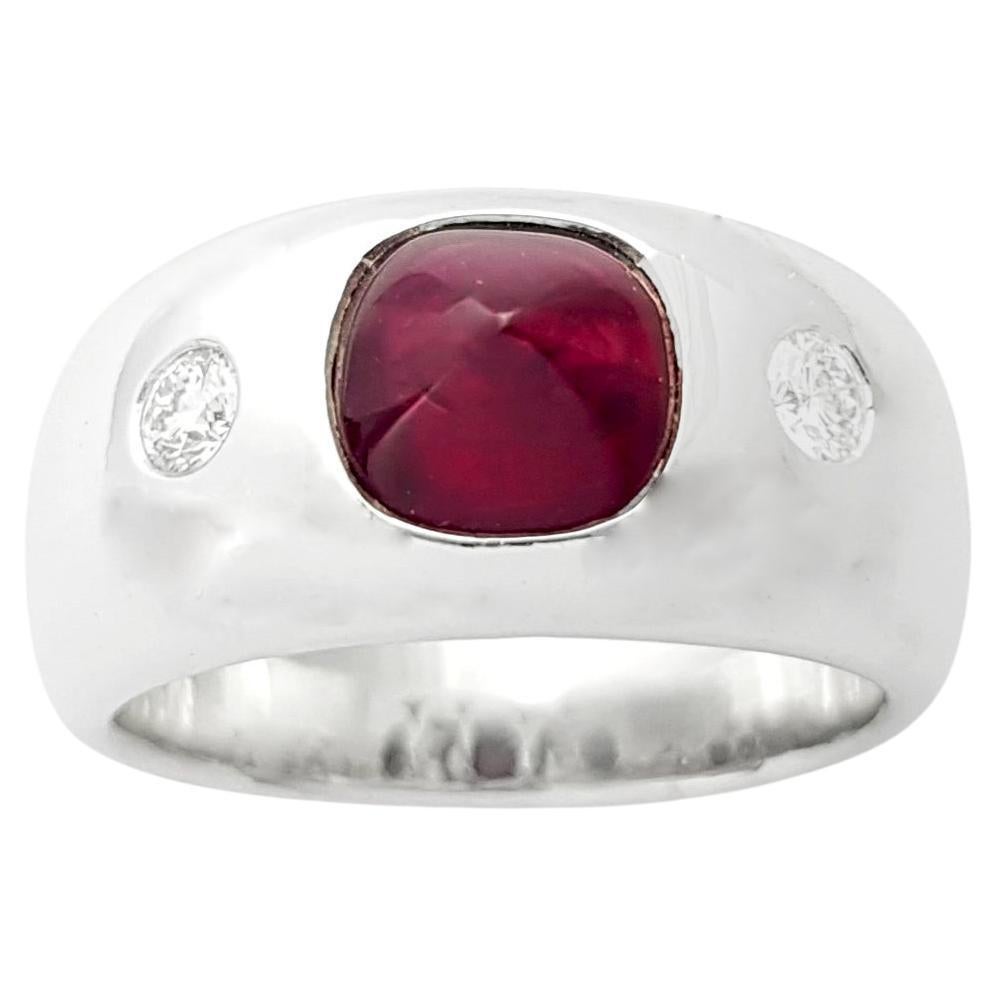 Sugarloaf Cabochon Ruby with Diamond Ring set in 18K White Gold Settings