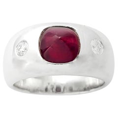 Sugarloaf Cabochon Ruby with Diamond Ring set in 18K White Gold Settings