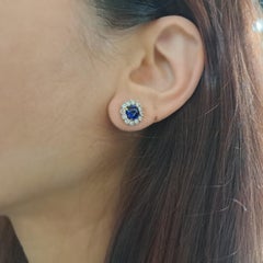 Sugarloaf Cabochon Sapphire, Diamond and Platinum Cluster Earrings, 2.83 Carats