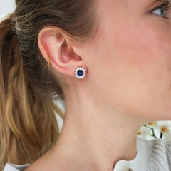 Sugarloaf Cabochon Sapphire, Diamond and Platinum Cluster Earrings, 2.83 Carats
