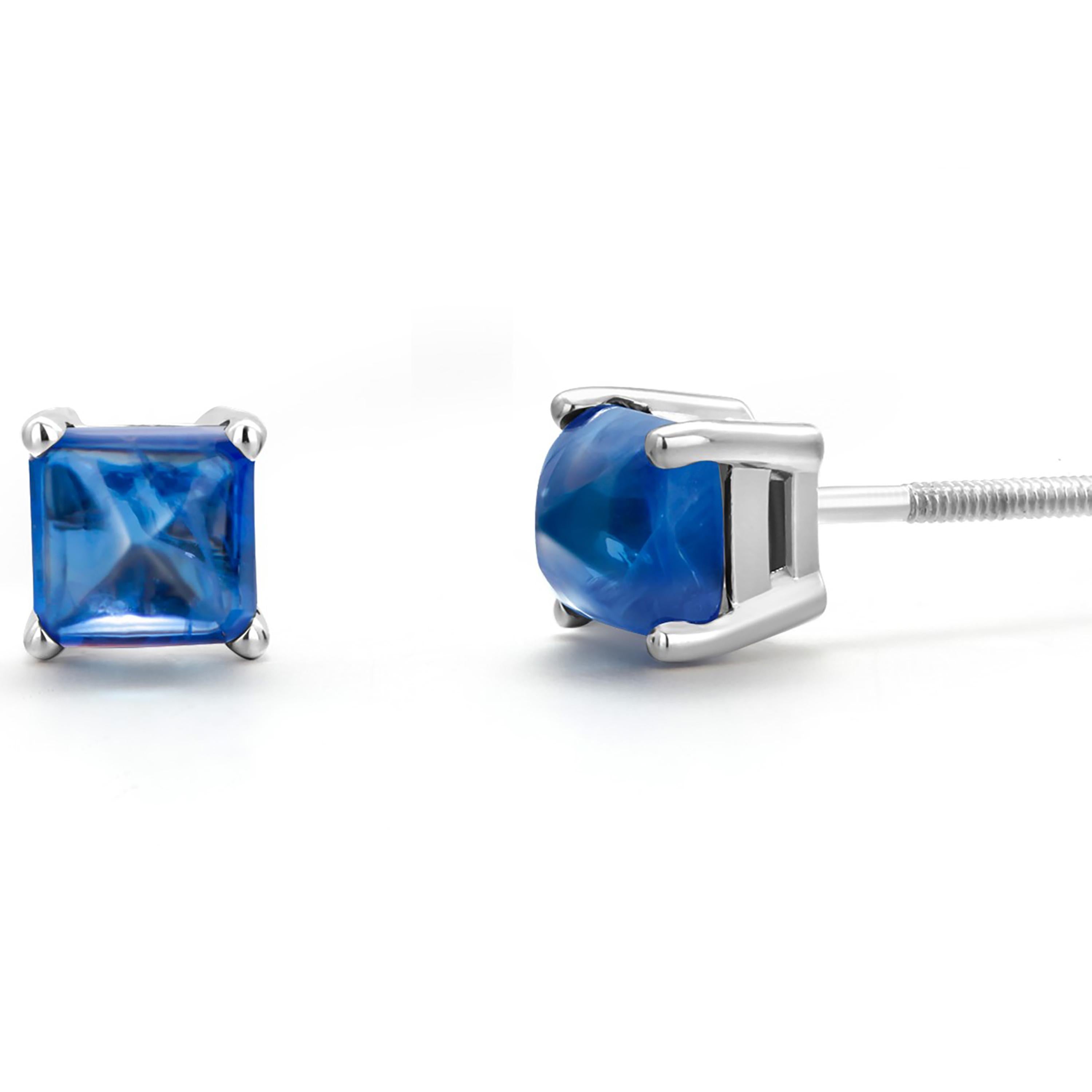 Sugarloaf Cabochon Sugarloaf Ceylon Cabochon Sapphire 2.70 Carat 0.25 Inch White Gold Stud Earrings For Sale
