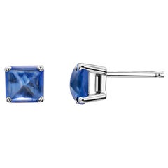 Sugarloaf Ceylon Cabochon Sapphire 1.00 Carat 0.17 Inch White Gold Stud Earrings