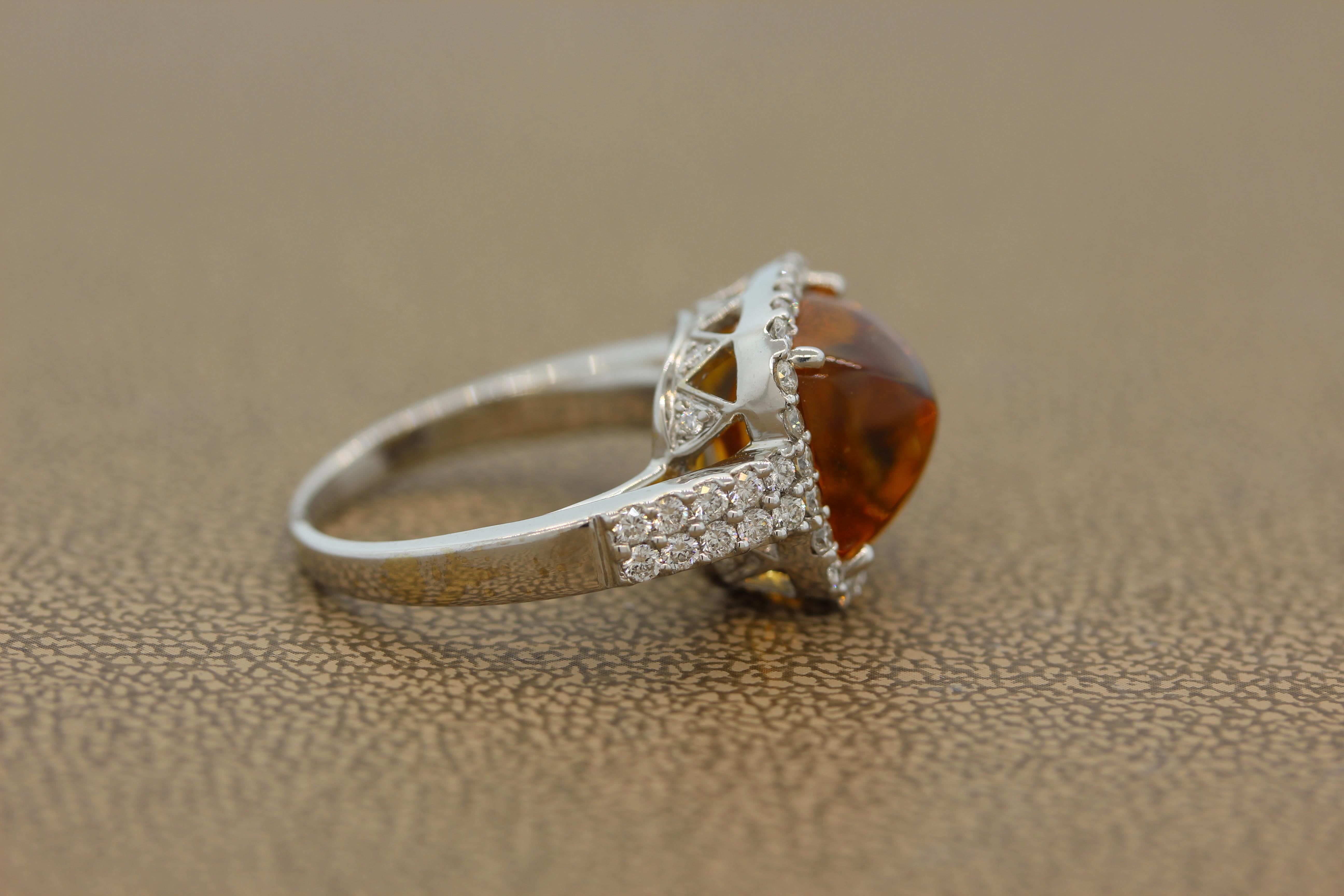 Women's Sugarloaf Citrine Diamond Gold Ring For Sale