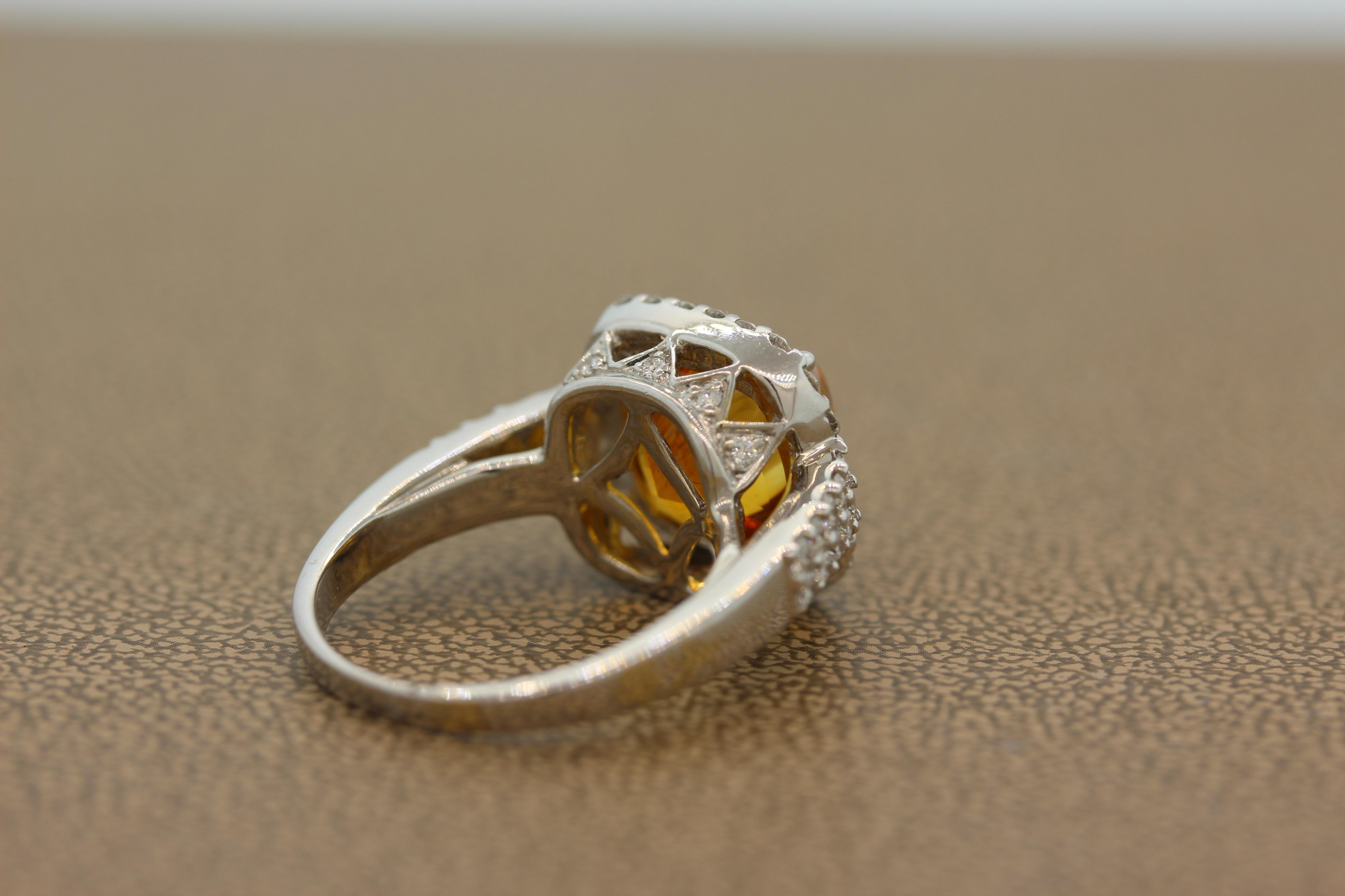 Sugarloaf Citrine Diamond Gold Ring For Sale 1