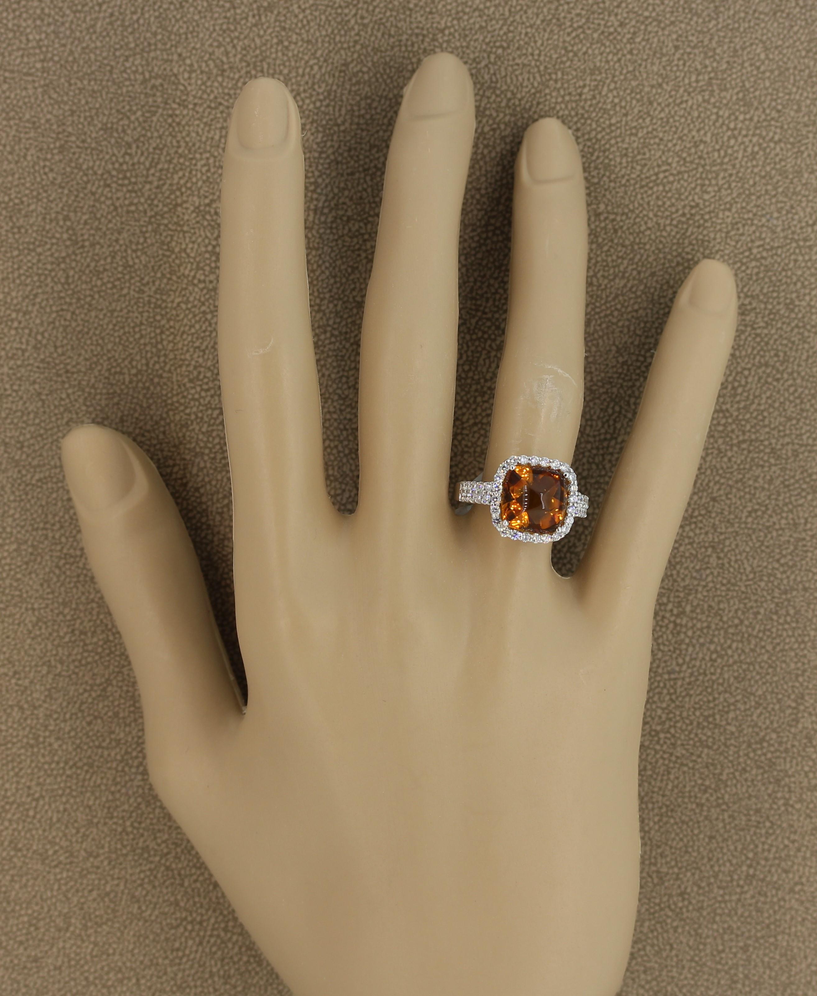 Sugarloaf Citrine Diamond Gold Ring For Sale 3