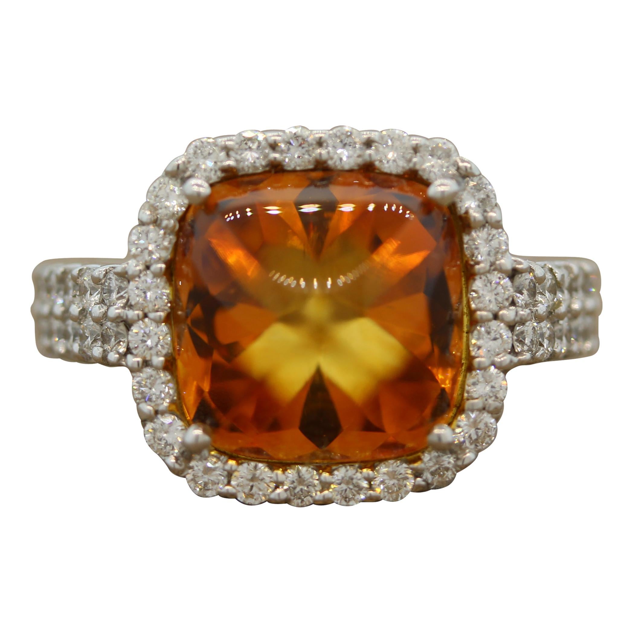 Sugarloaf Citrine Diamond Gold Ring For Sale